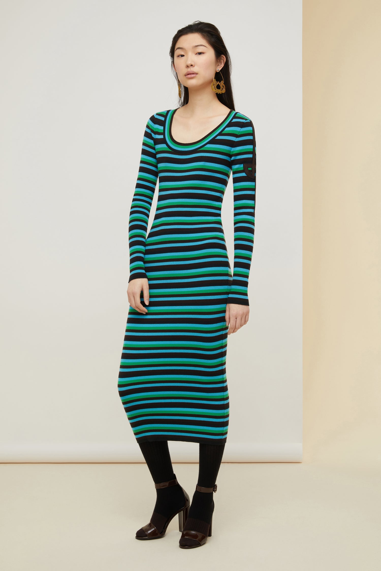 Patou Dresses A21KN0578040701G robe midi verte rayée XS-XL