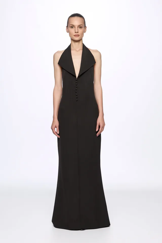 ATU Body Couture robe Black halter-neck maxi boutons noire