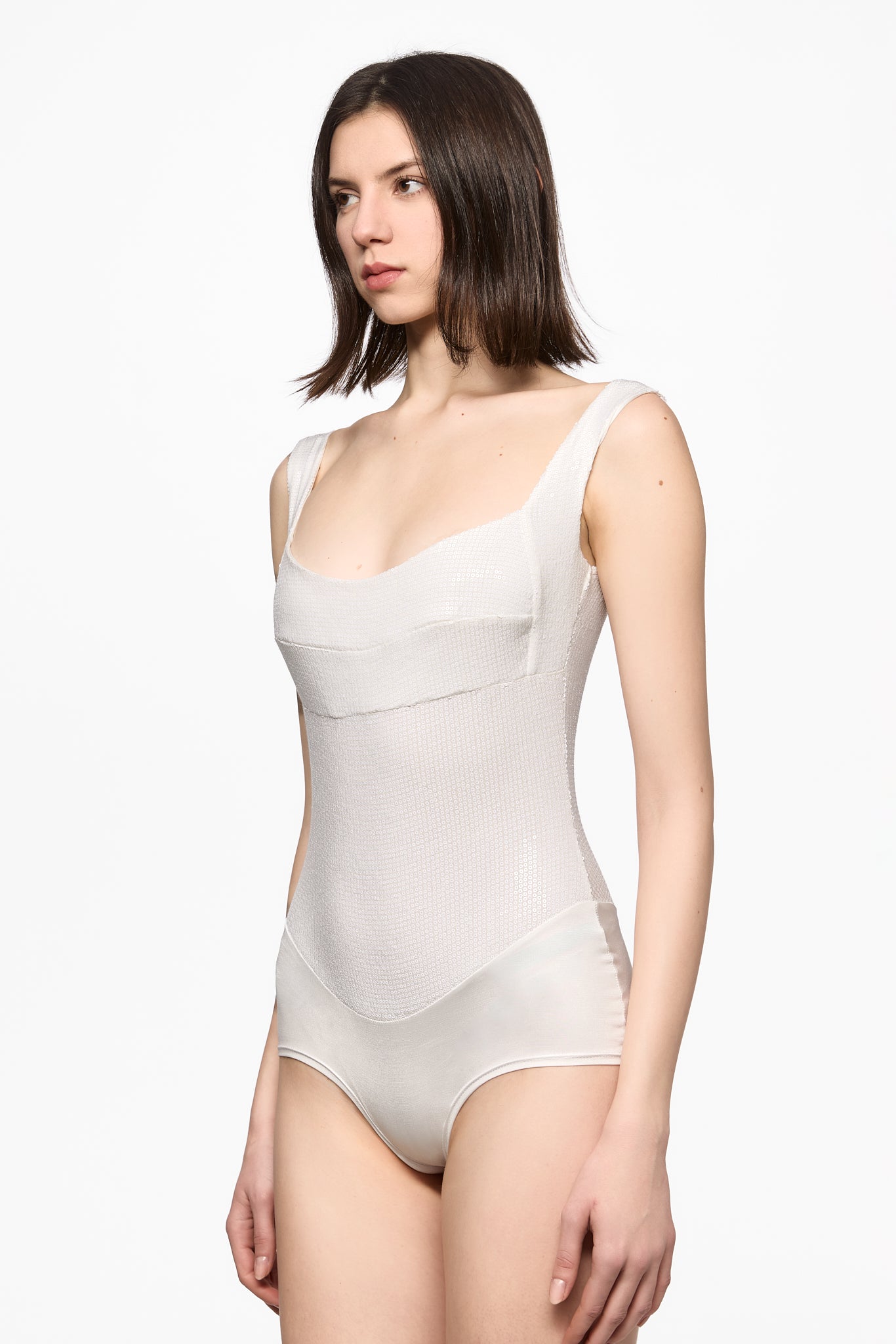 ATU Body Couture body sequins blanc col carré