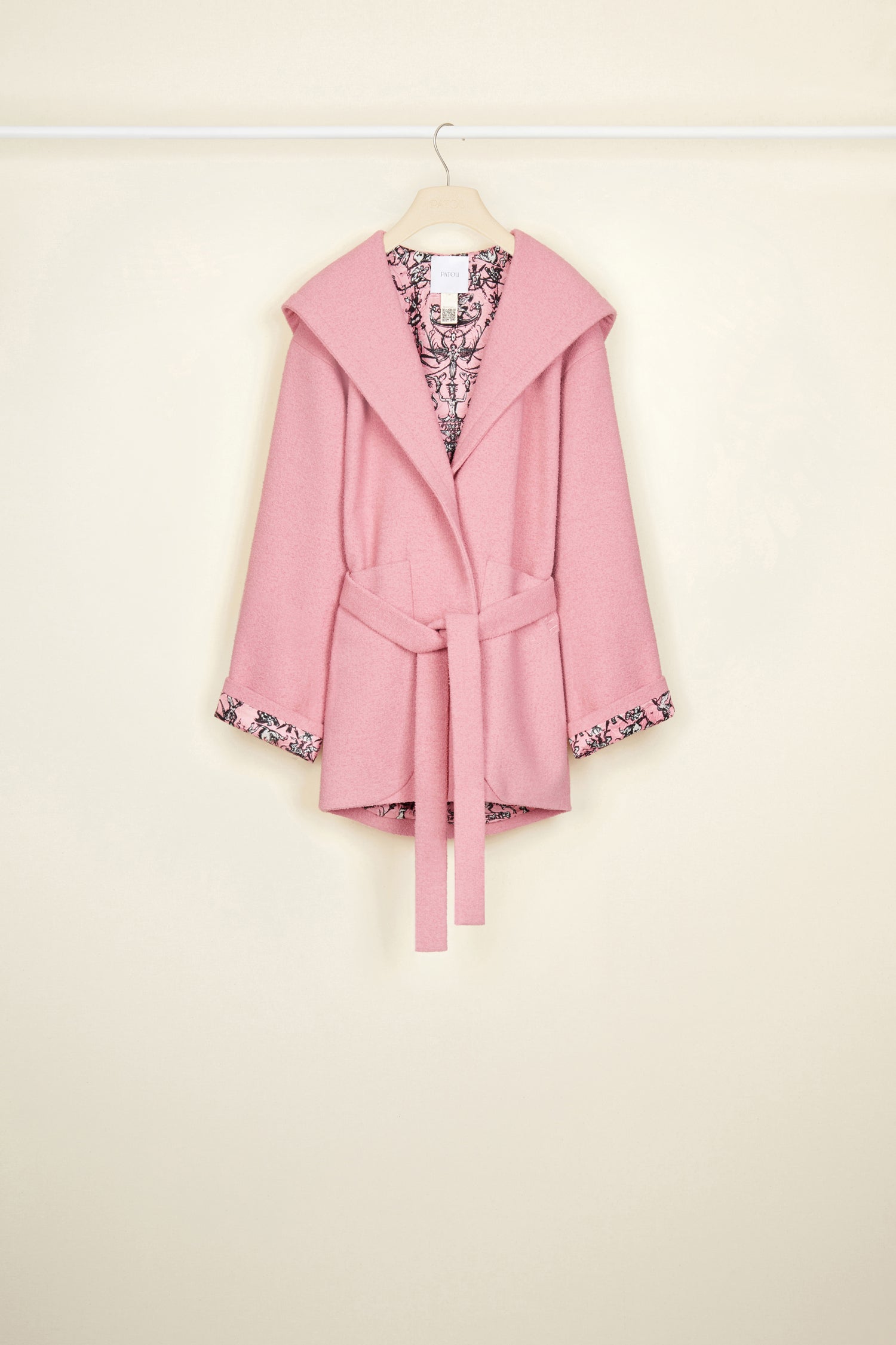 Patou CO012 manteau robe bouclé coton rose antique ceinture