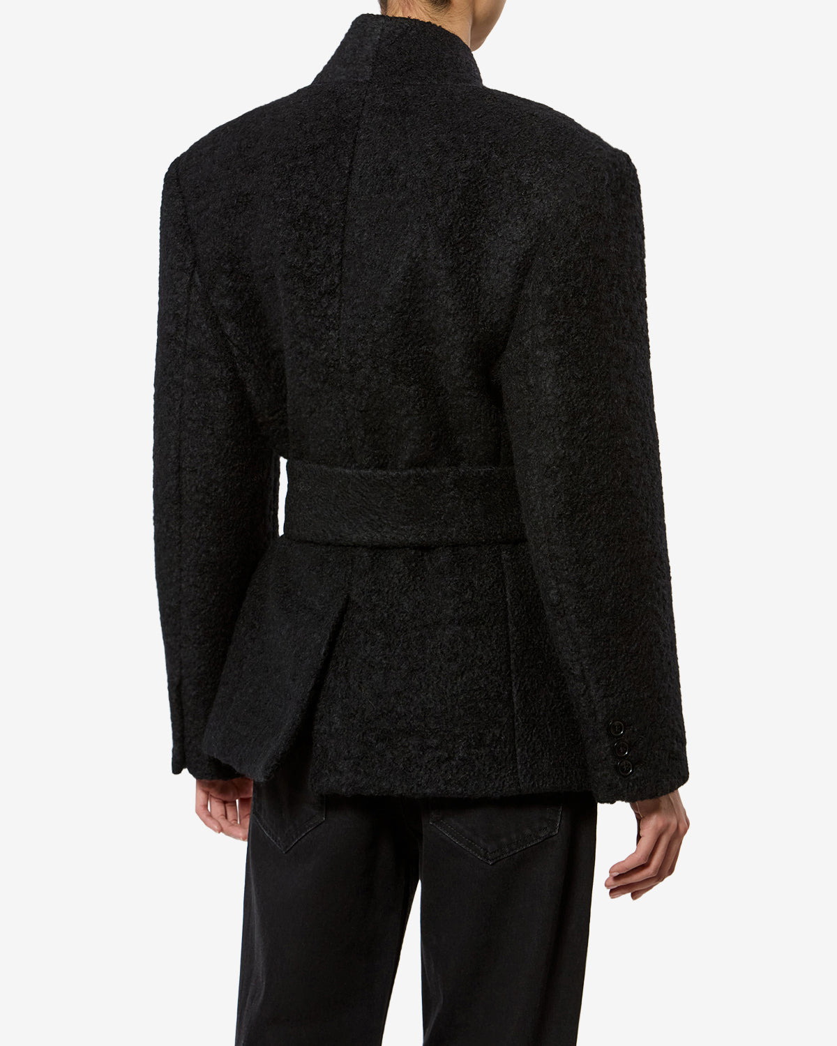 Isabel Marant Syndra veste laine noire ceinturée alpaga