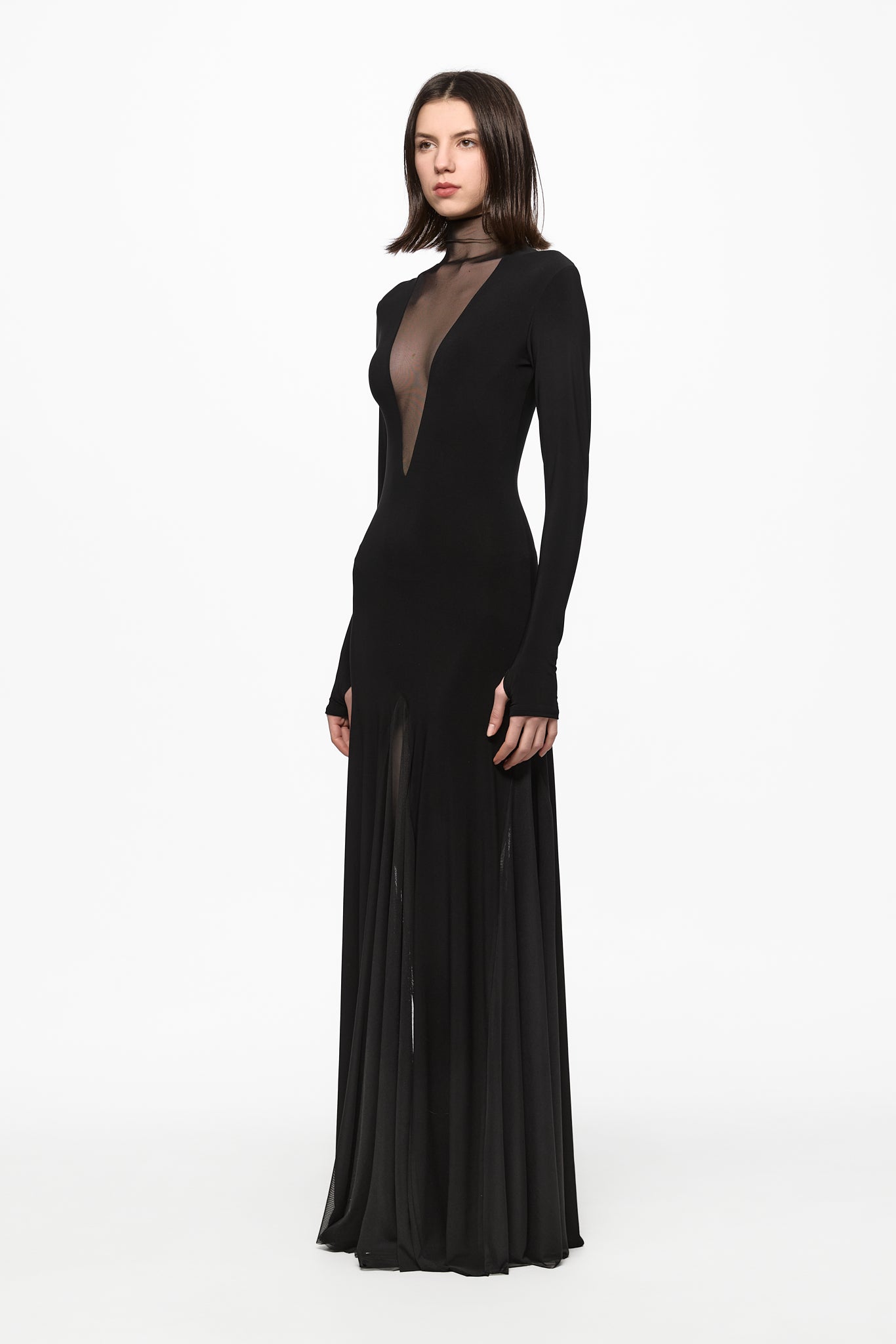 ATU Body Couture robe maxi noire tulle manches longues