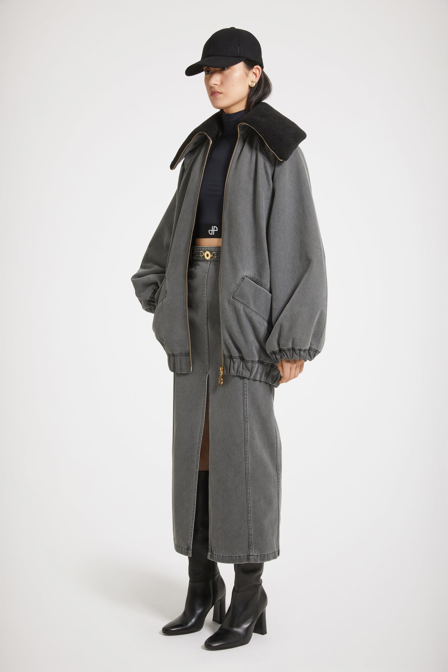 Patou H23OU023 veste jean denim bio Anthracite oversize