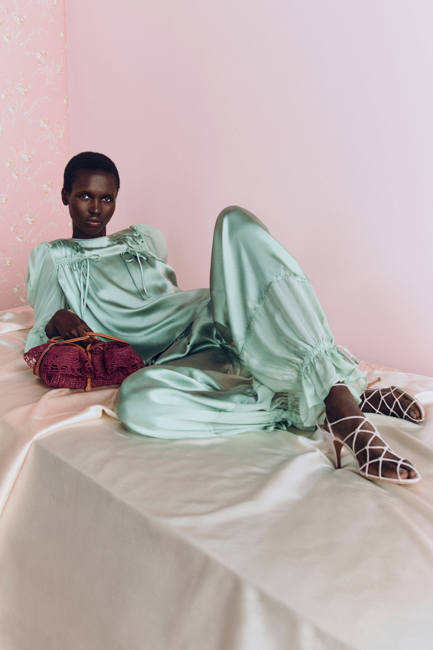 Ulla Johnson Camile pantalon soie vert céladon ballon