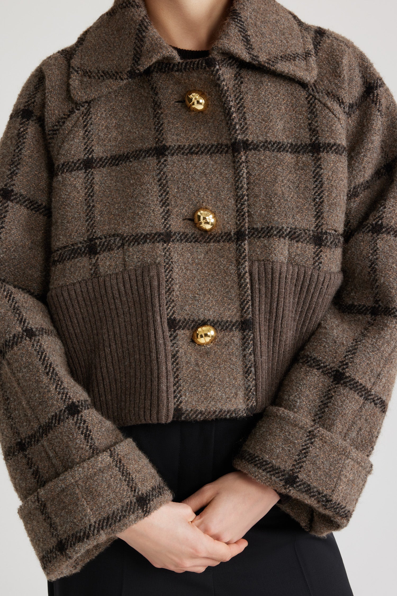 Patou Coats H24CO023 manteau gris à carreaux laine recyclée