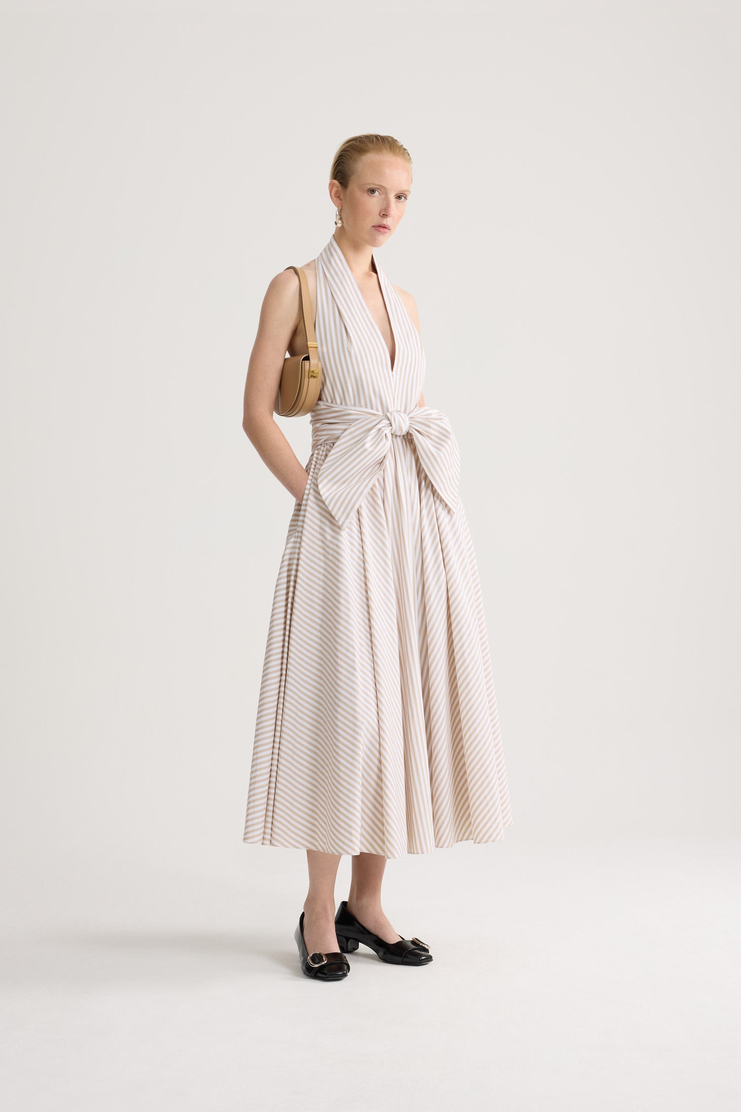 Patou DR243 robe midi rayée coton bio col licou