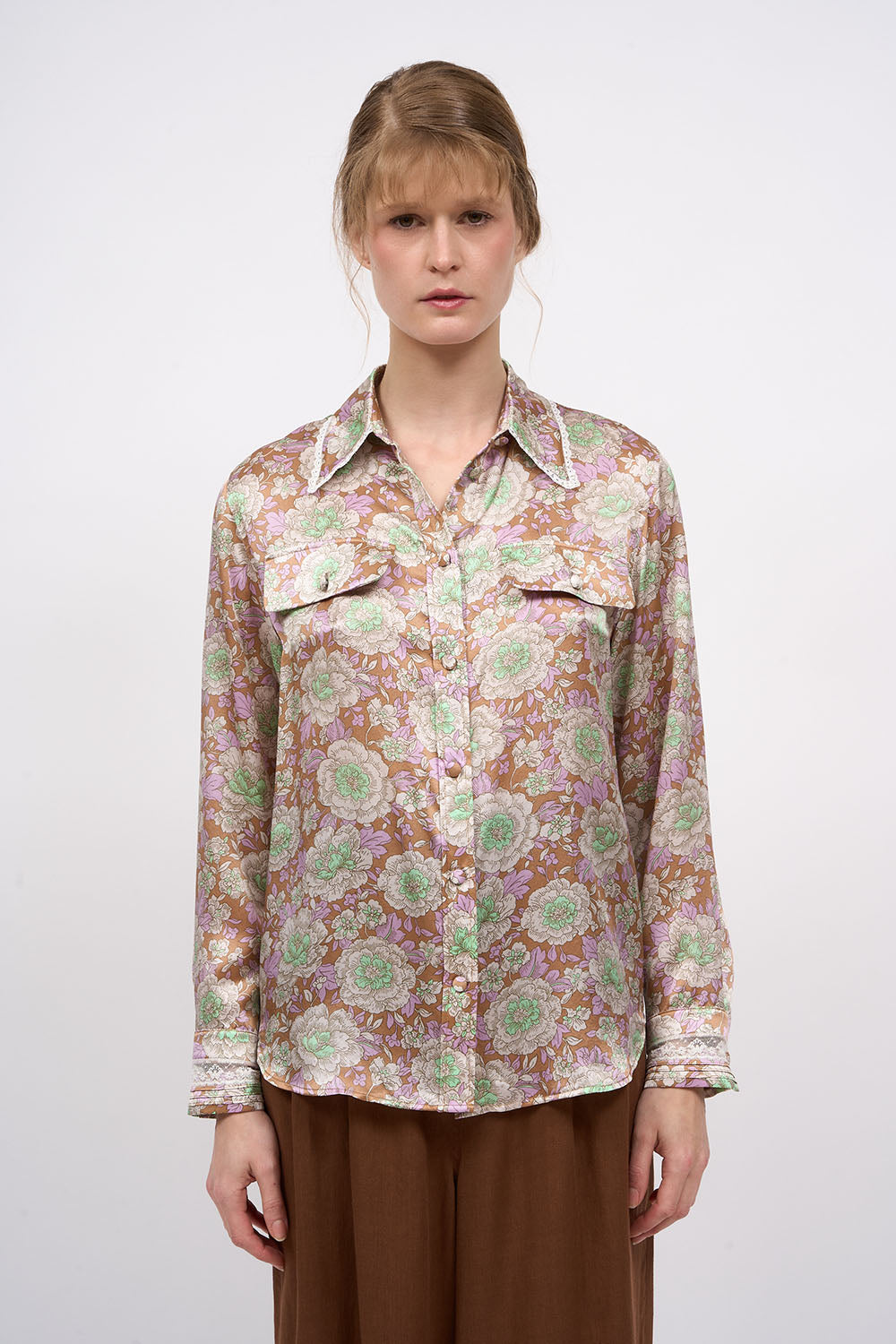 Paul & Joe Hauts Chemise GERANIUM soie imprimé pivoines