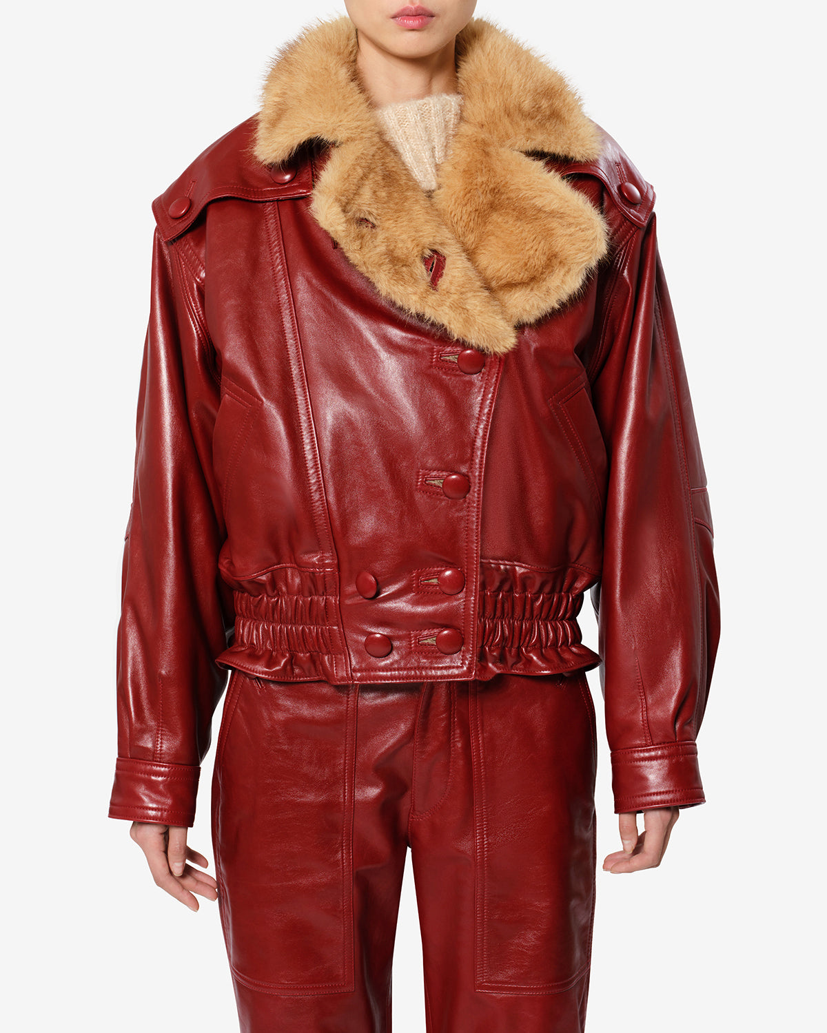 Isabel Marant Vestes Valina veste cuir deep red fourrure 34-42