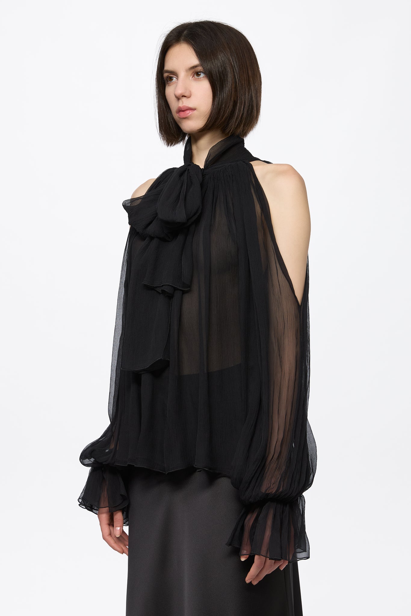ATU Black Chiffon Shirt chemisier noir S soie