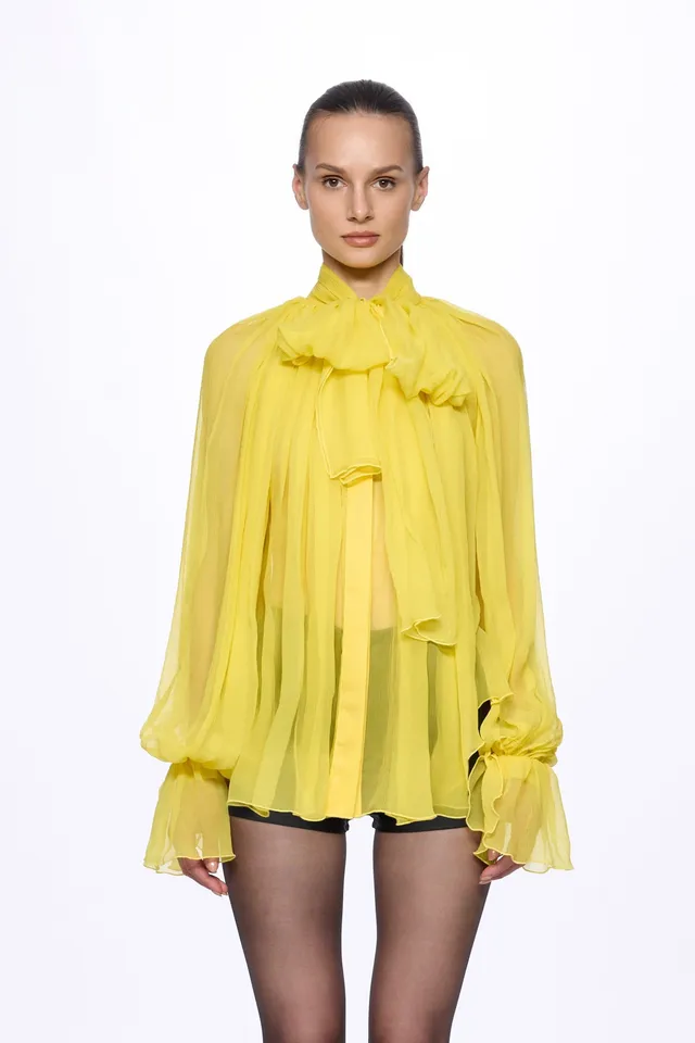 ATU Body Couture Lemon Silk Chiffon Shirt chemise citron