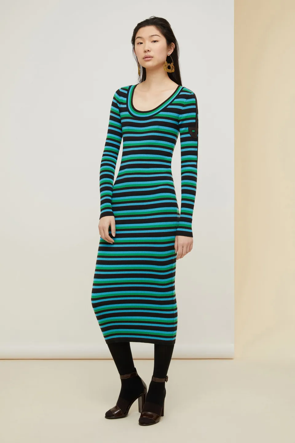 Patou Dresses A21KN0578040701G robe midi verte rayée XS-XL