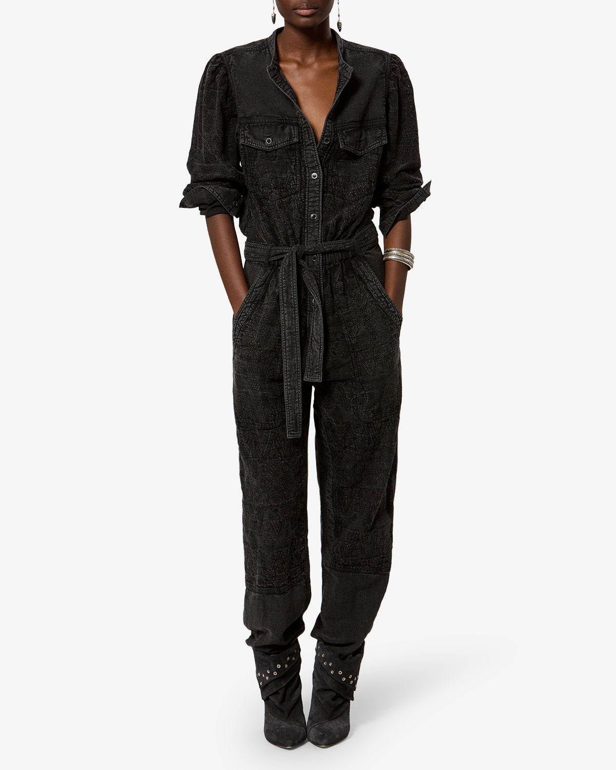 Isabel Marant Kellen combinaison noir délavé coton broderie