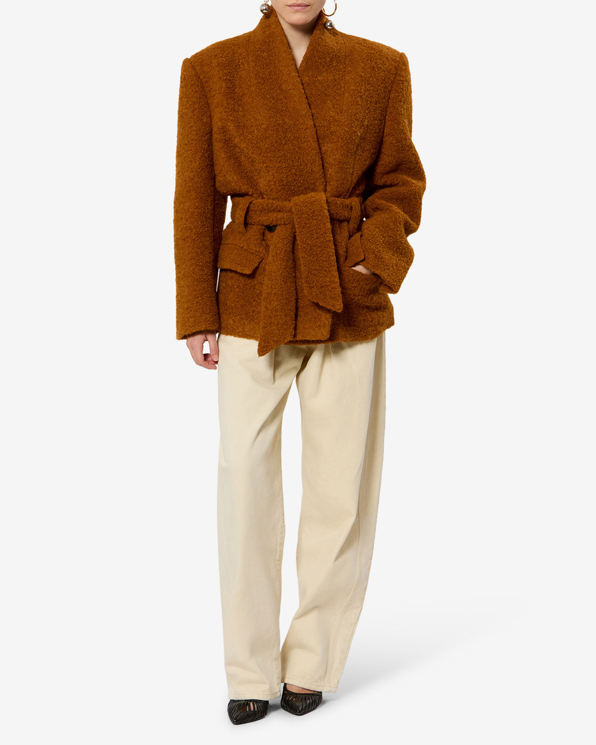 Isabel Marant Syndra VE0760FA veste laine caramel ceinturée