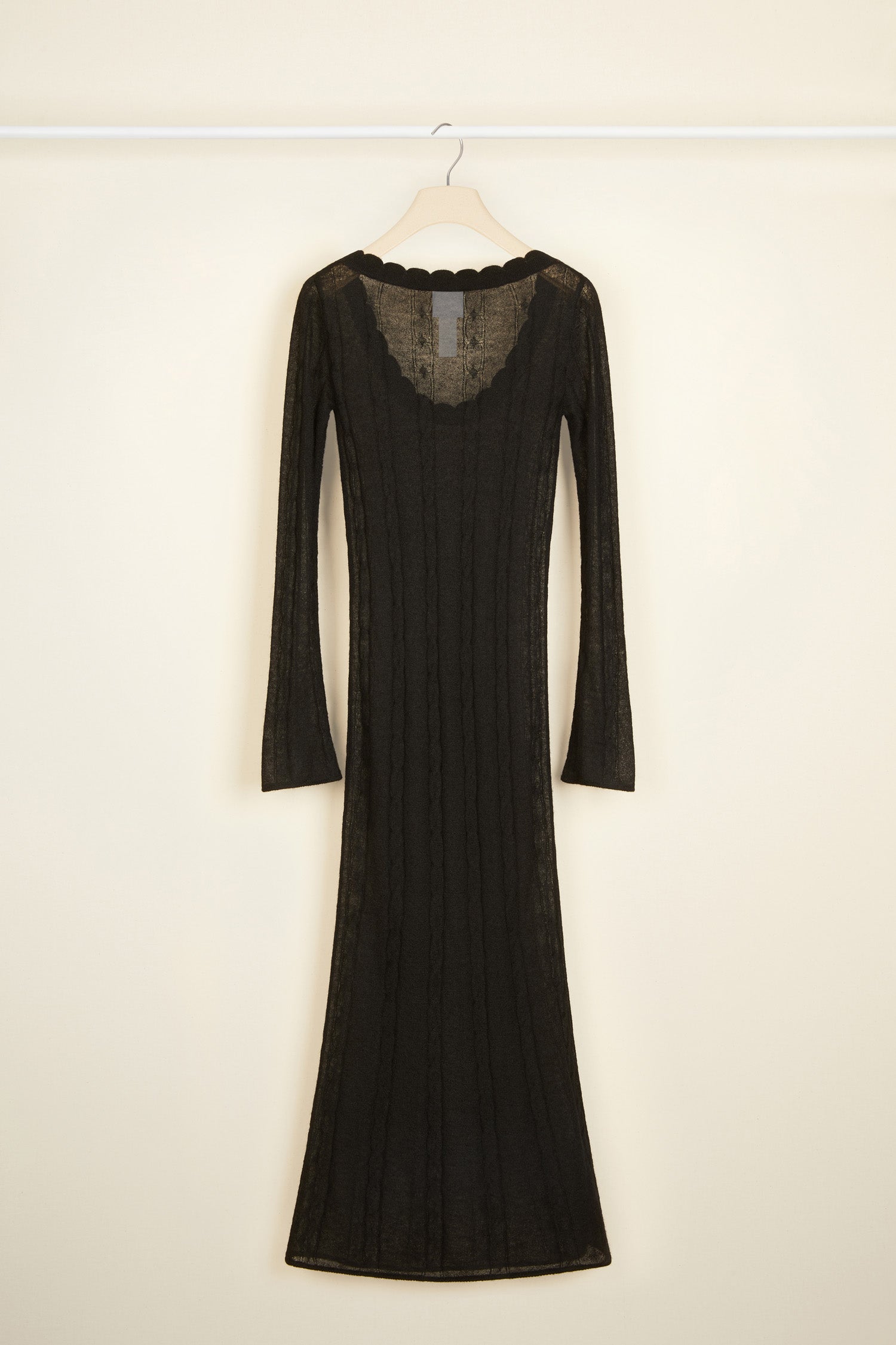 Patou P21KN0458035999B robe midi noire mohair ajourée