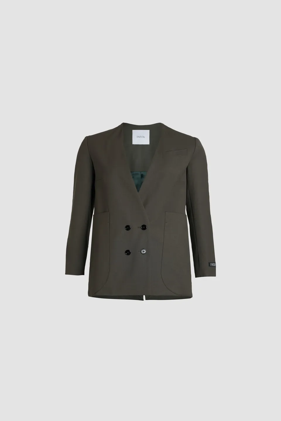Patou JA002 veste kaki laine sans col croisée