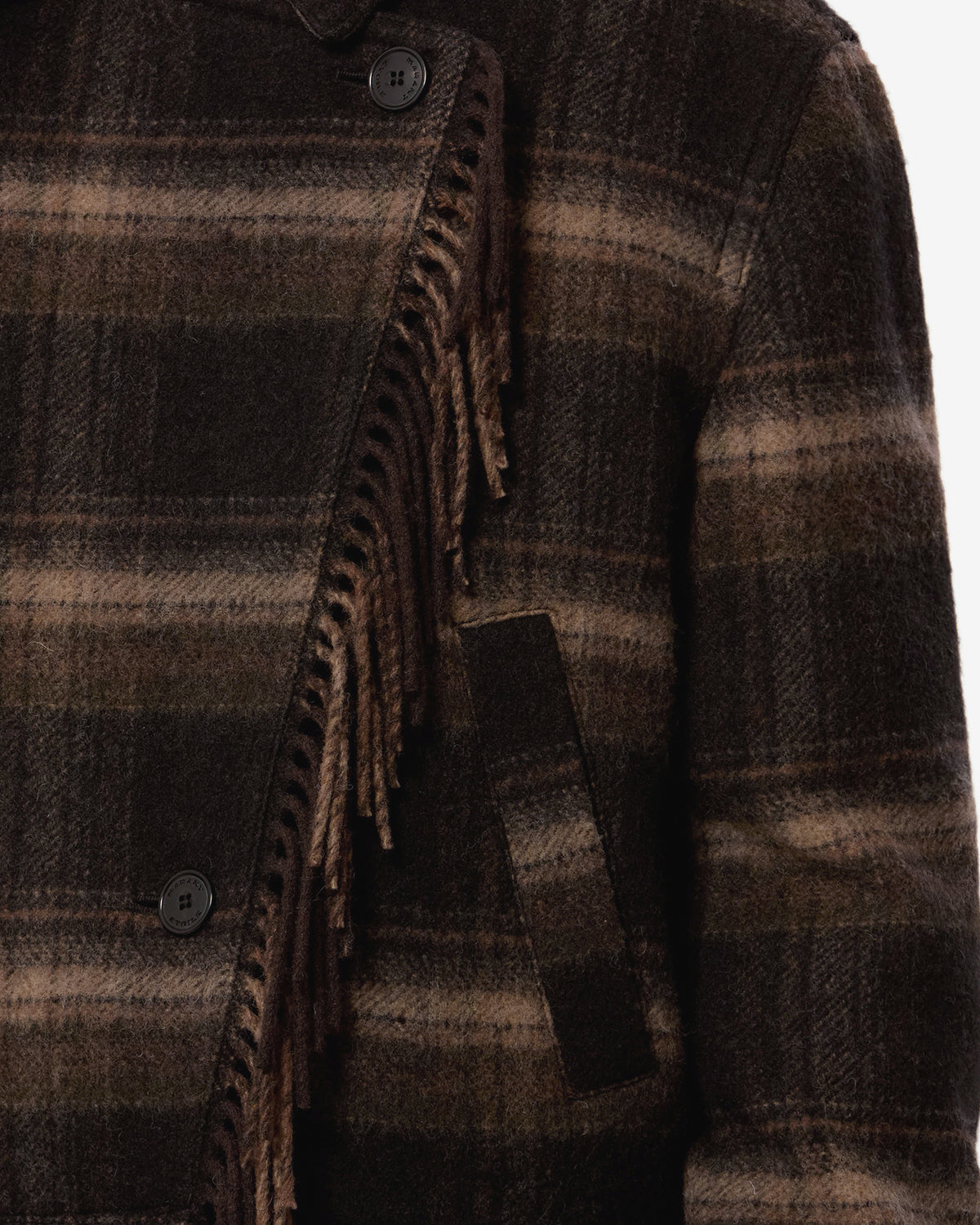 Isabel Marant Galeane manteau laine noir à carreaux franges