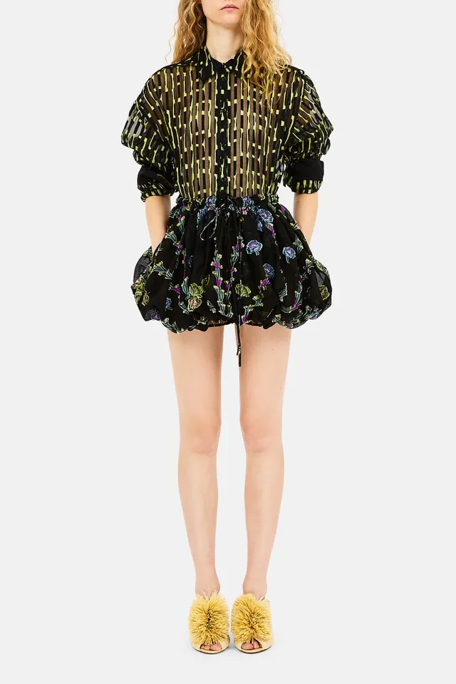 Ulla Johnson Maeve Mini jupe boule Noir Bloom soie