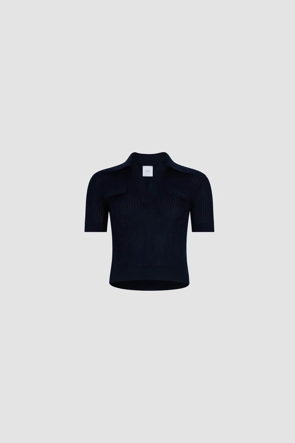 Patou KN229 top polo maille côtelée coton navy black
