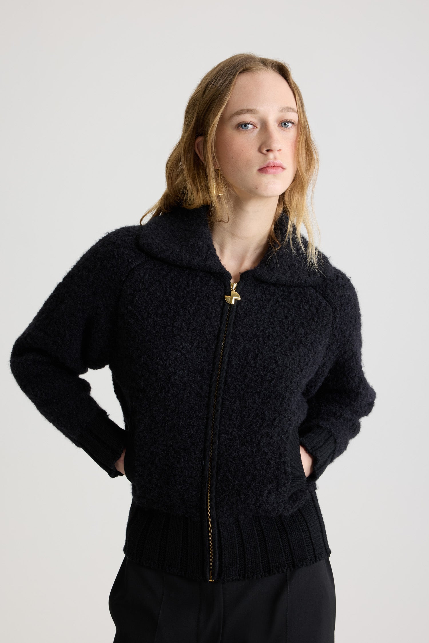 Patou KN289 veste bomber bouclé Noire S laine