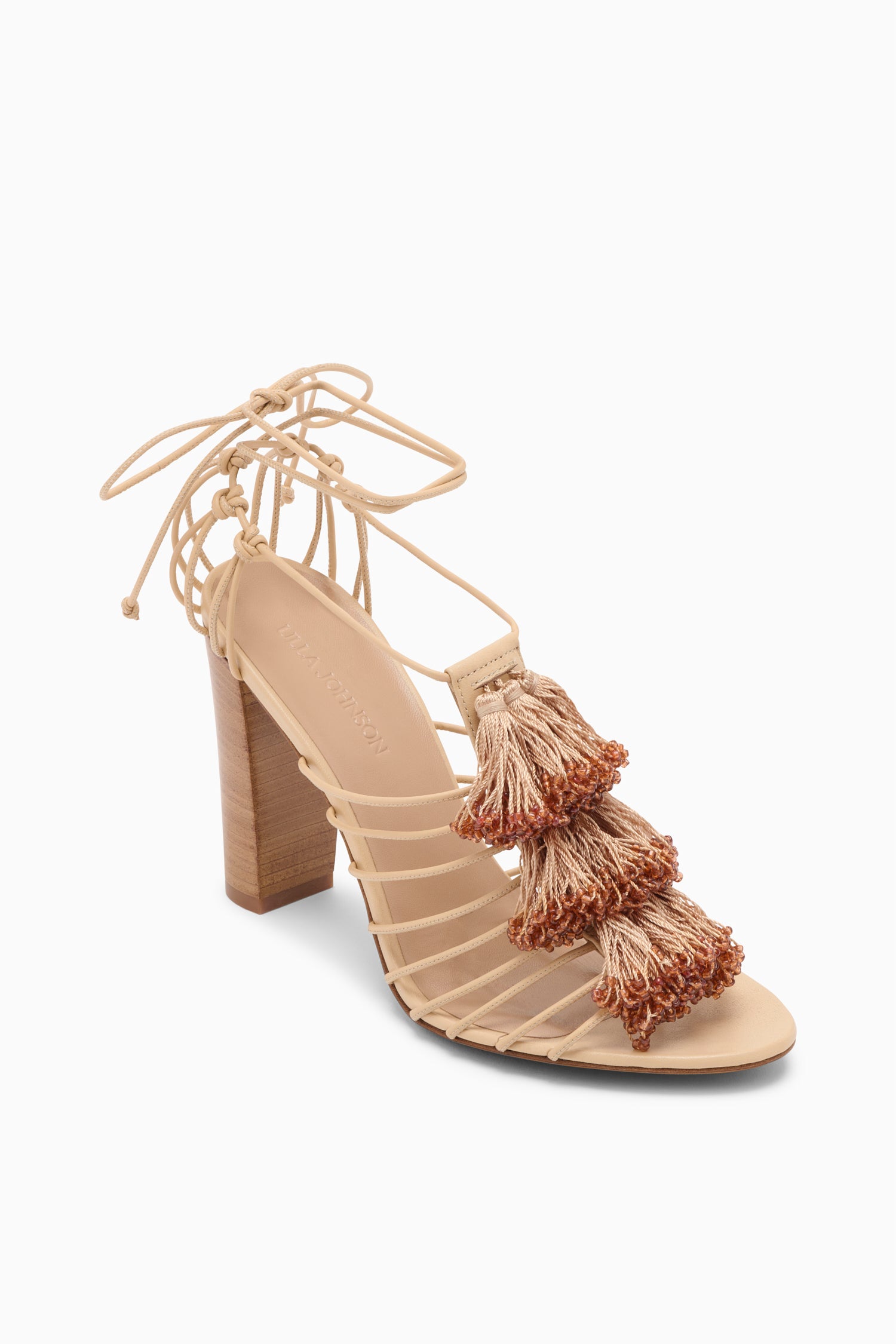 Ulla Johnson Beaded Fringe sandale talon sable Sand perles