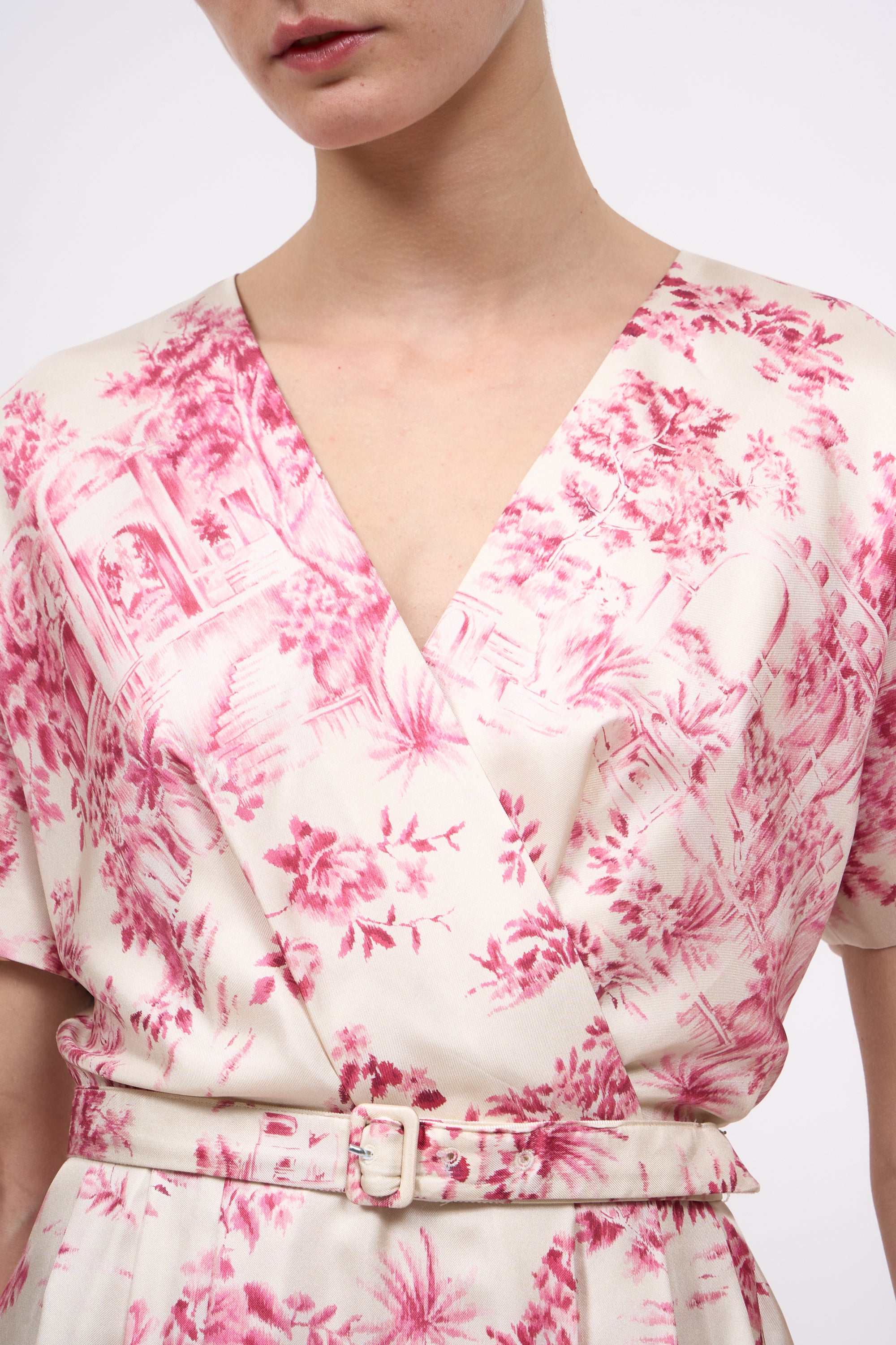 PAUL & JOE Elisa robe midi soie toile de Jouy rose