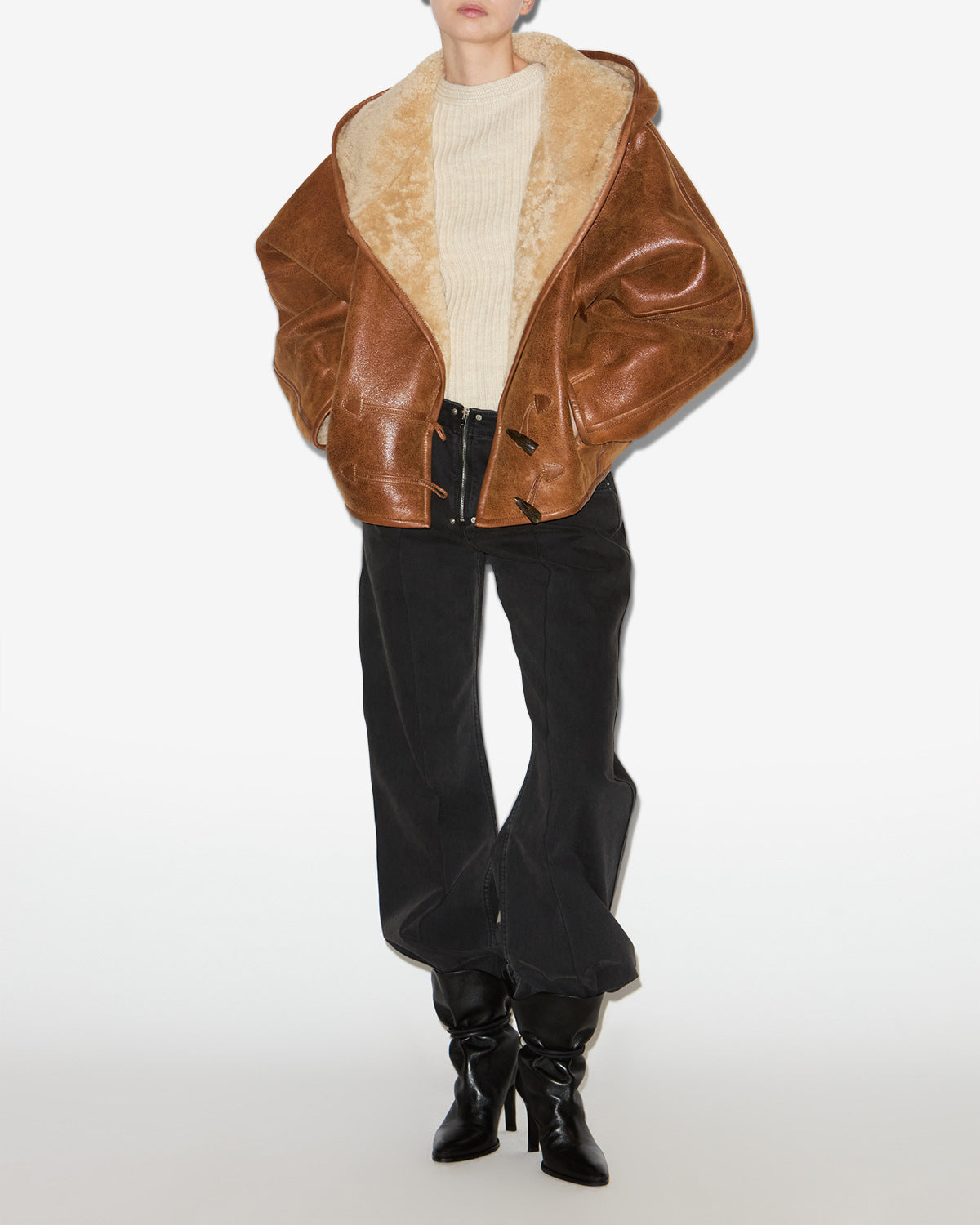 Isabel Marant Amiel manteau peau lainée cognac