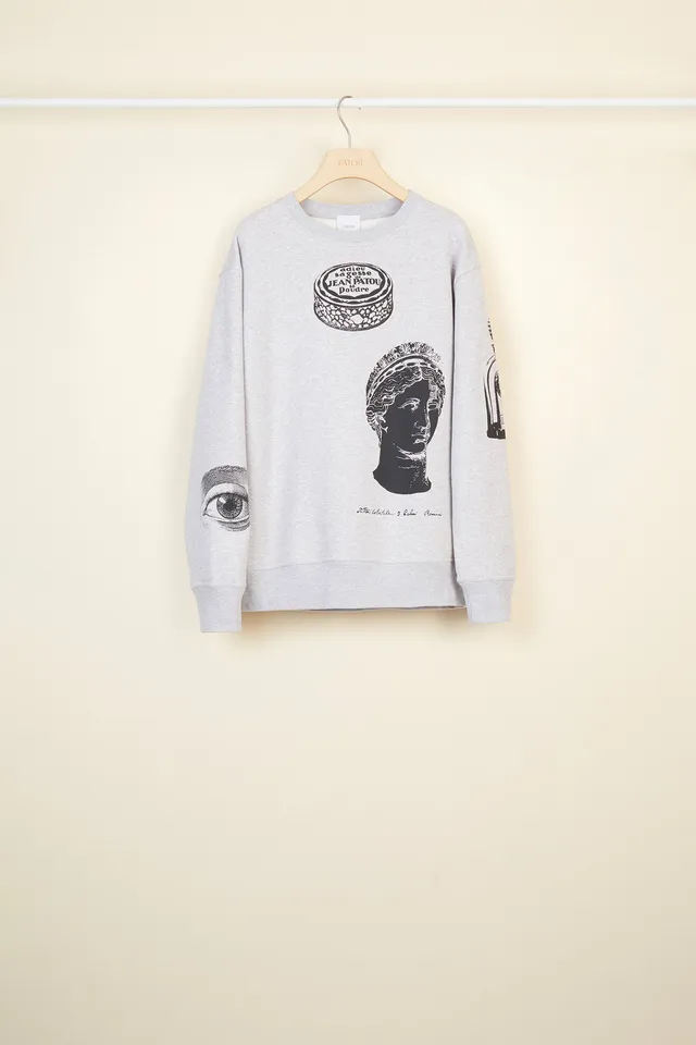 Patou JE0149995910A sweat coton bio oversize gris imprimé