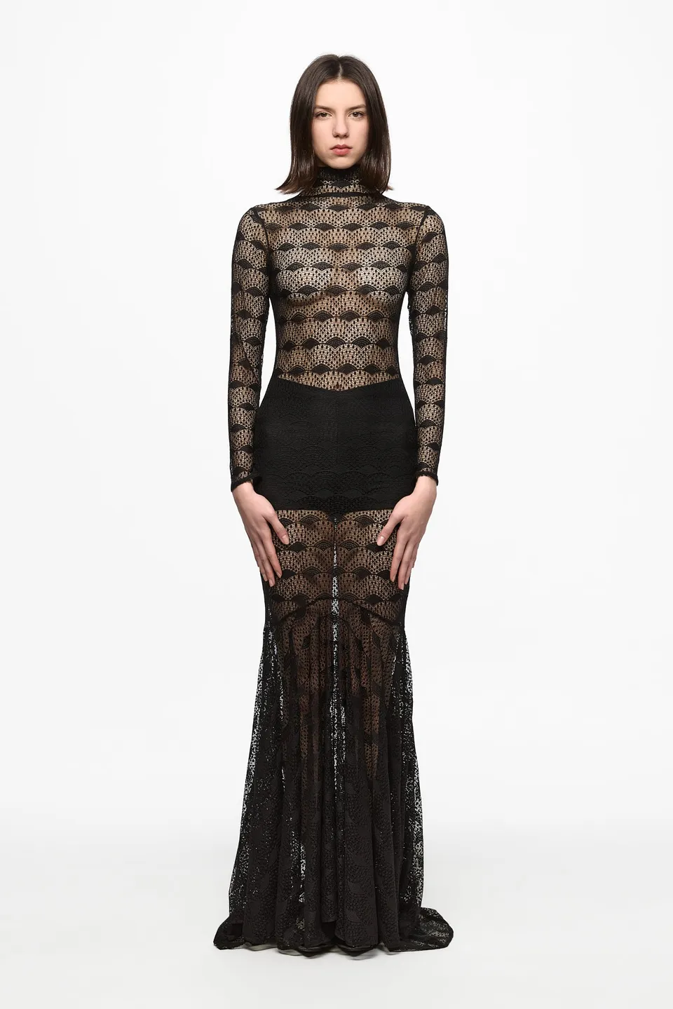 ATU Body Couture Black Lace Mermaid robe maxi dentelle noire