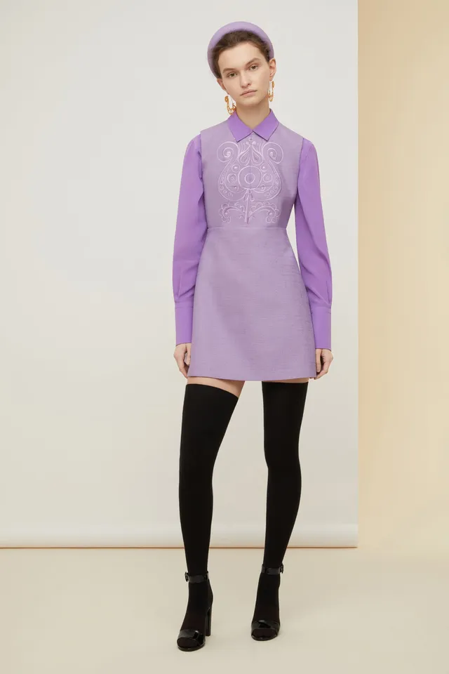 Patou robe mini DR076 tweed brodée lavande