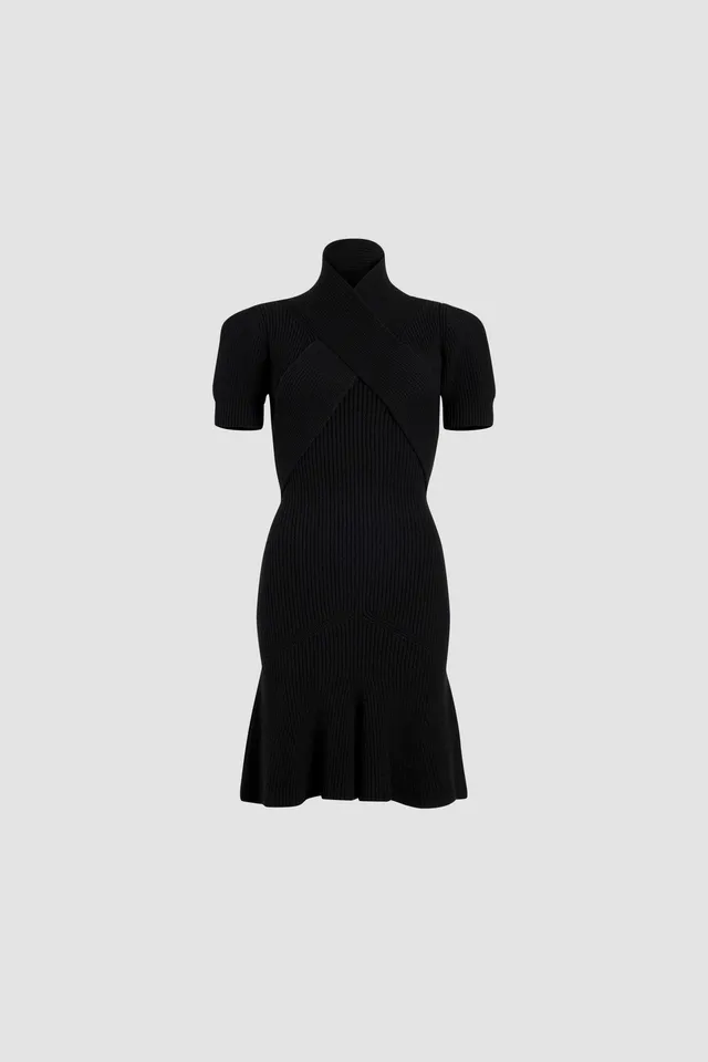 Patou H24KN210 robe cache-cœur noire laine cachemire