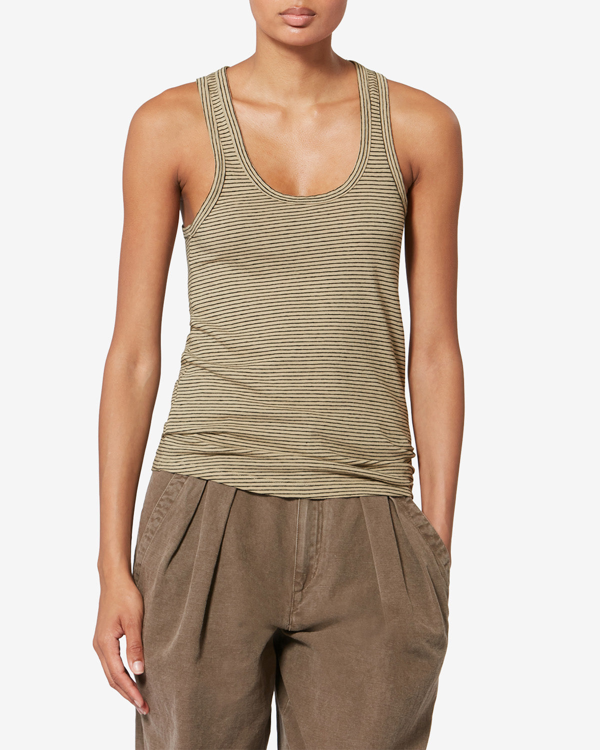 Isabel Marant Thea débardeur coton lin rayé noir-beige