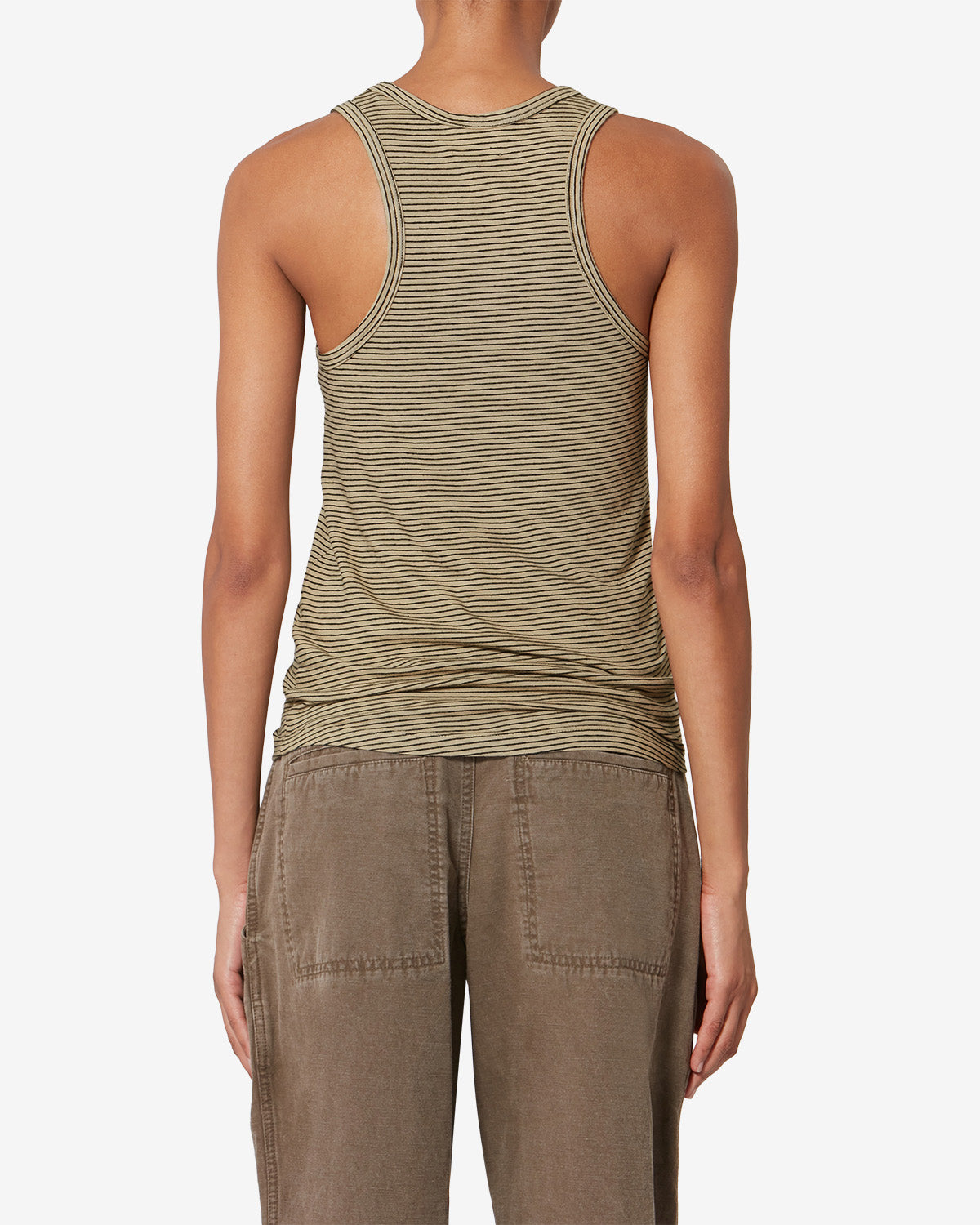 Isabel Marant Thea débardeur coton lin rayé noir-beige