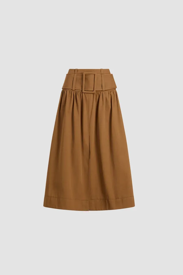 Patou jupe midi ceinturée nutmeg gabardine coton bio
