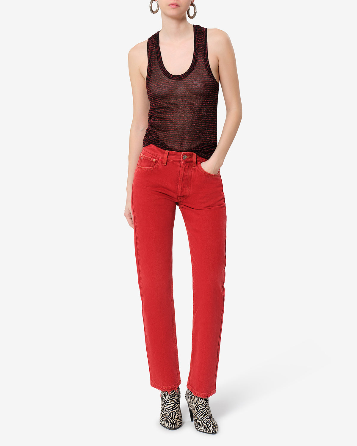 Isabel Marant Cevara débardeur maille lurex noir-rouge
