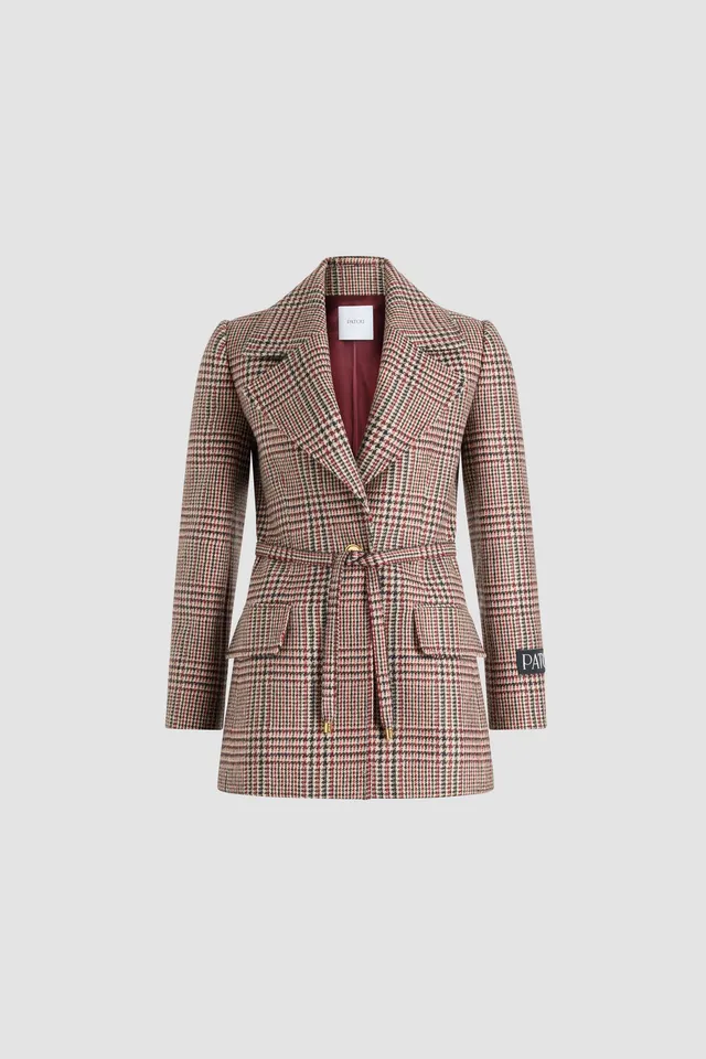 Patou JA061 veste longue Prince Of Wales flanelle laine
