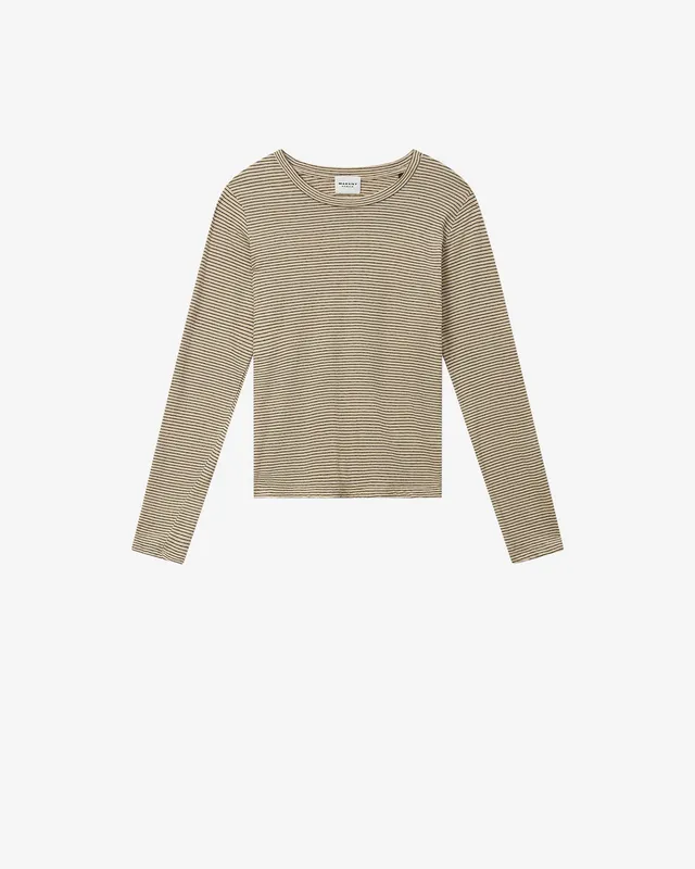 Isabel Marant Kaaron t-shirt noir-beige rayé lin