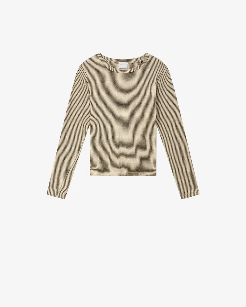 Isabel Marant Kaaron t-shirt noir-beige rayé lin