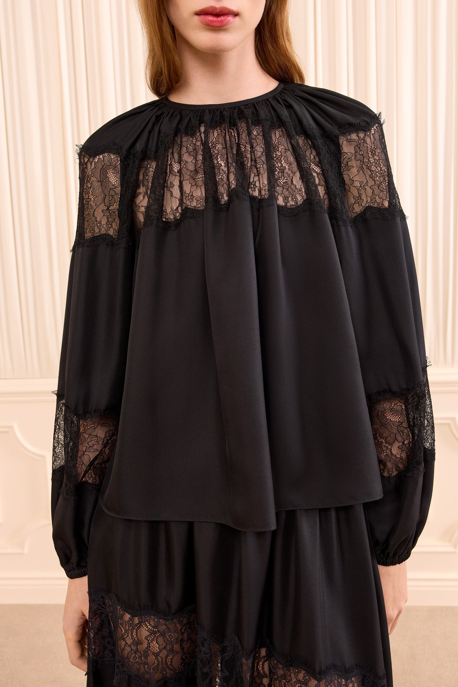 Ulla Johnson Bess chemisier soie Noir dentelle manches longues