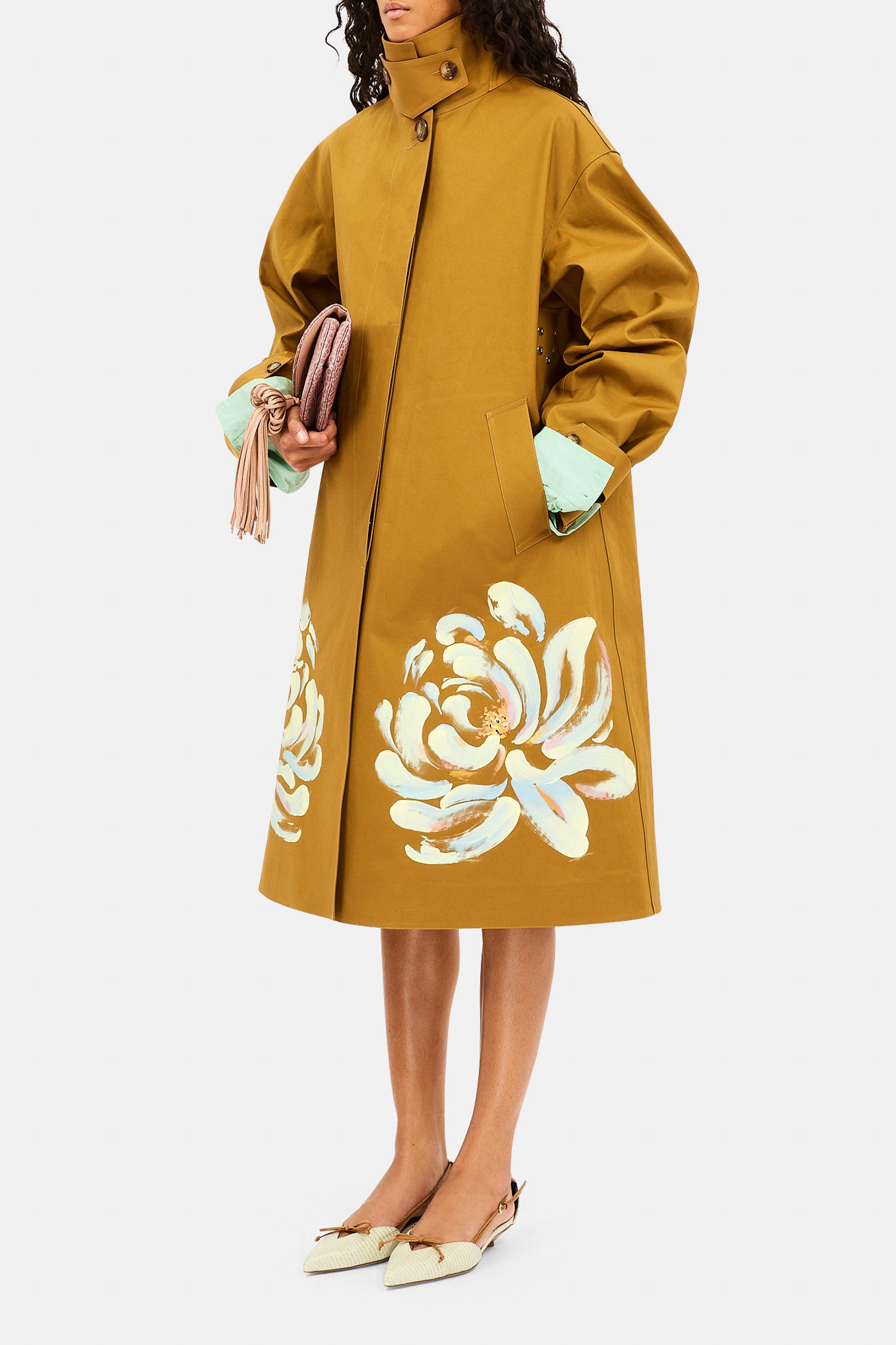 Ulla Johnson Cadogan trench kaki fleurs peintes main