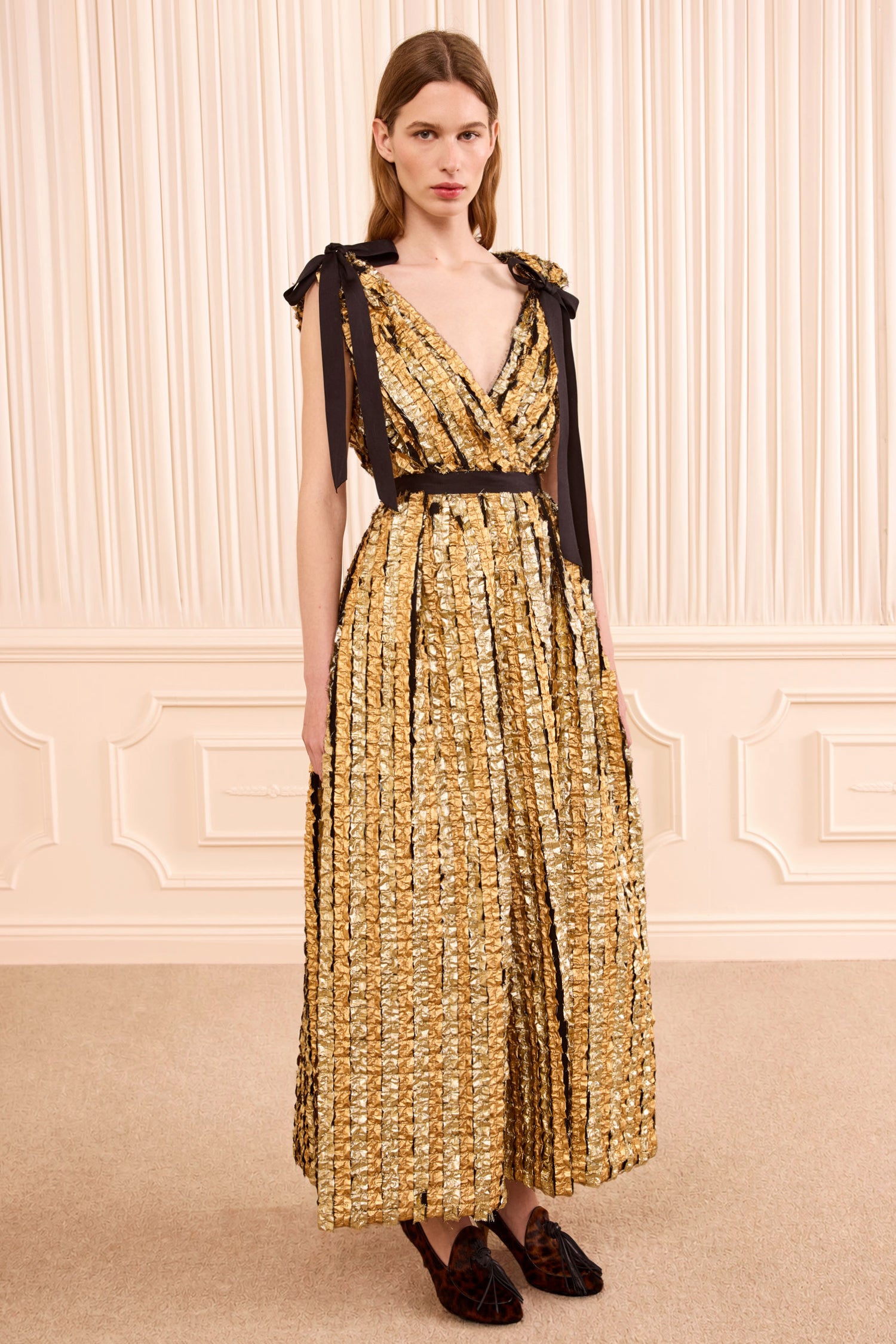 Ulla Johnson Karina robe lurex dorée à nœuds