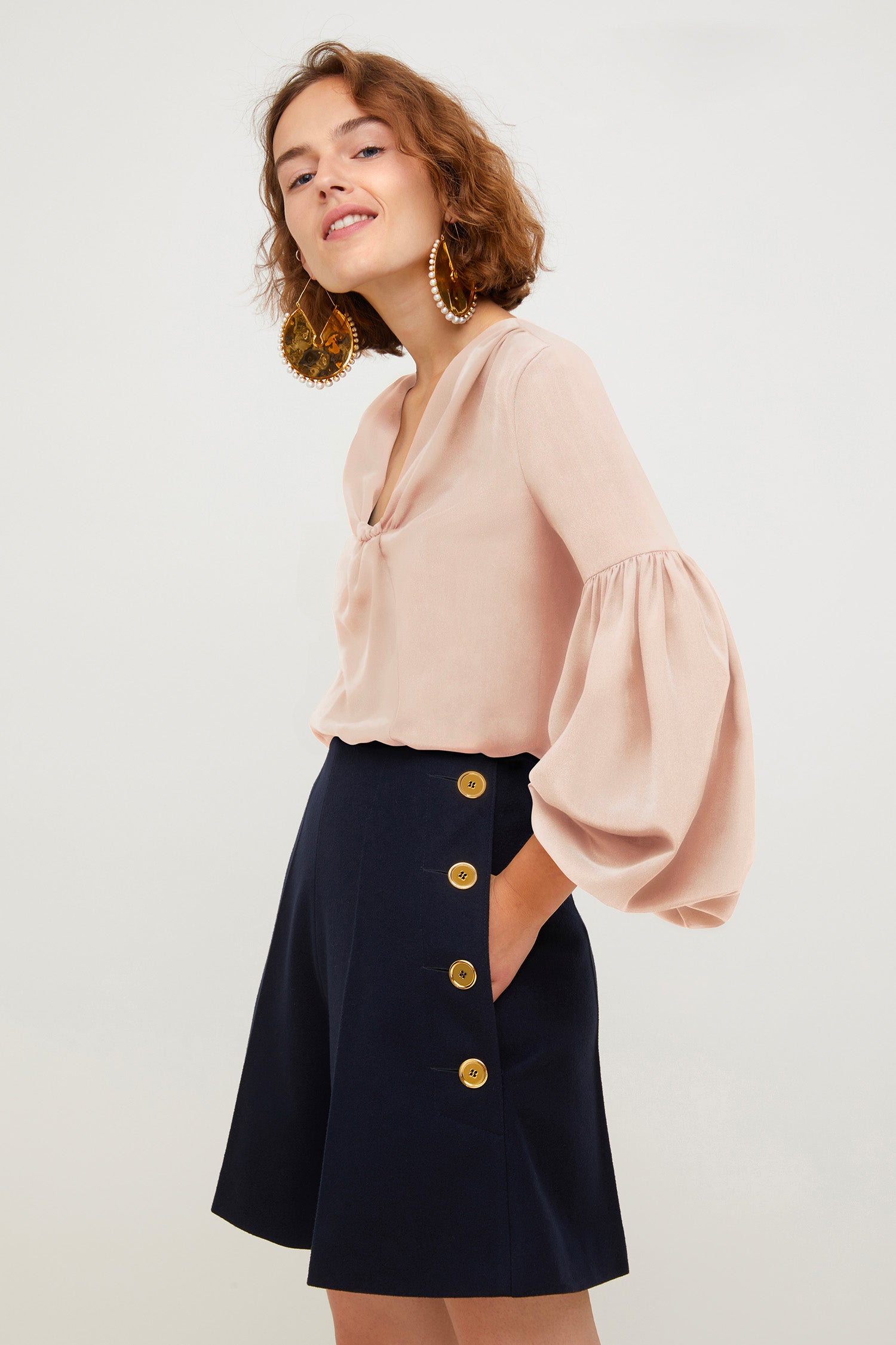 Patou Silk blouse Bishop sleeves beige doré soie 34-44