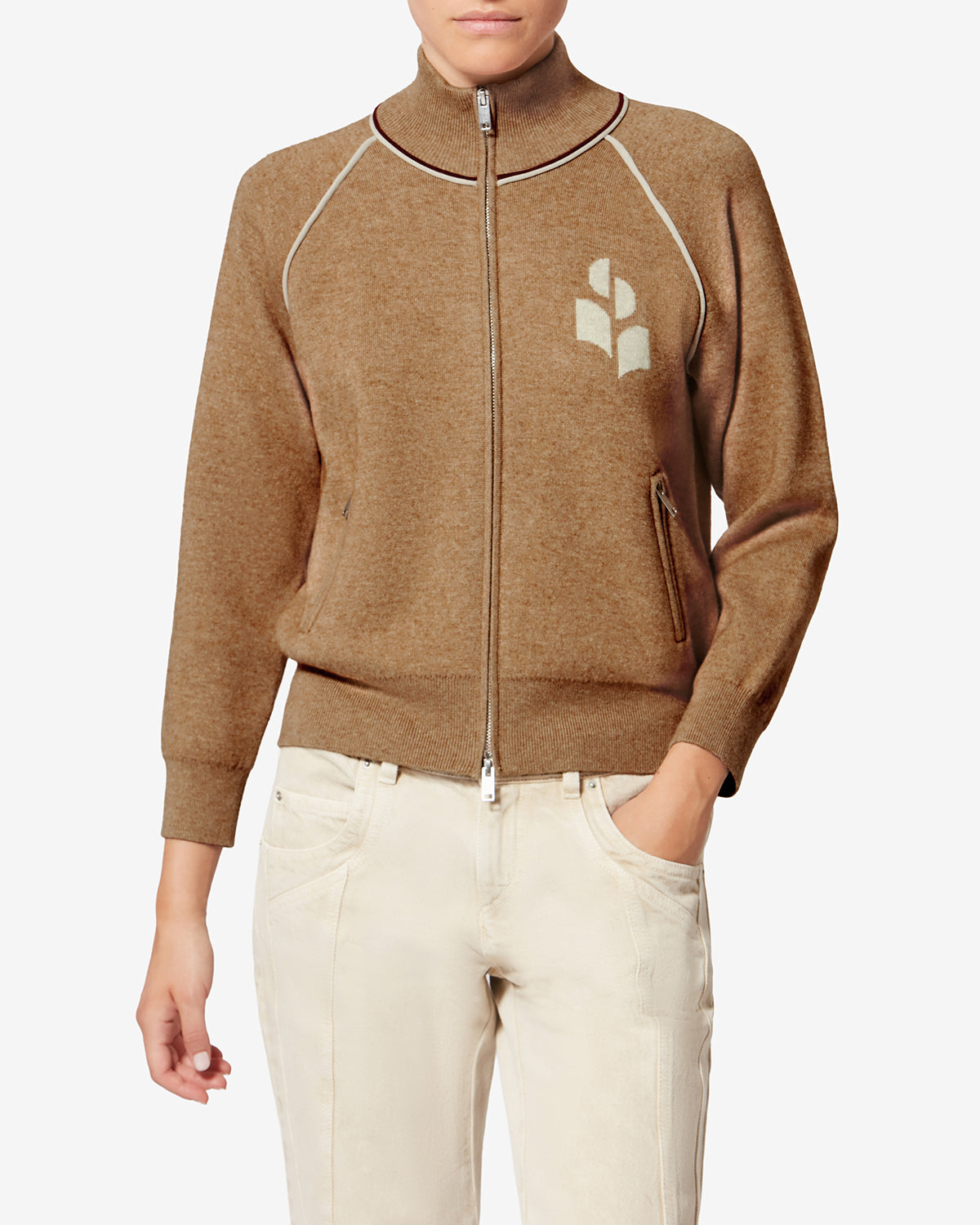 Isabel Marant Lanya cardigan maille camel-gris zippé
