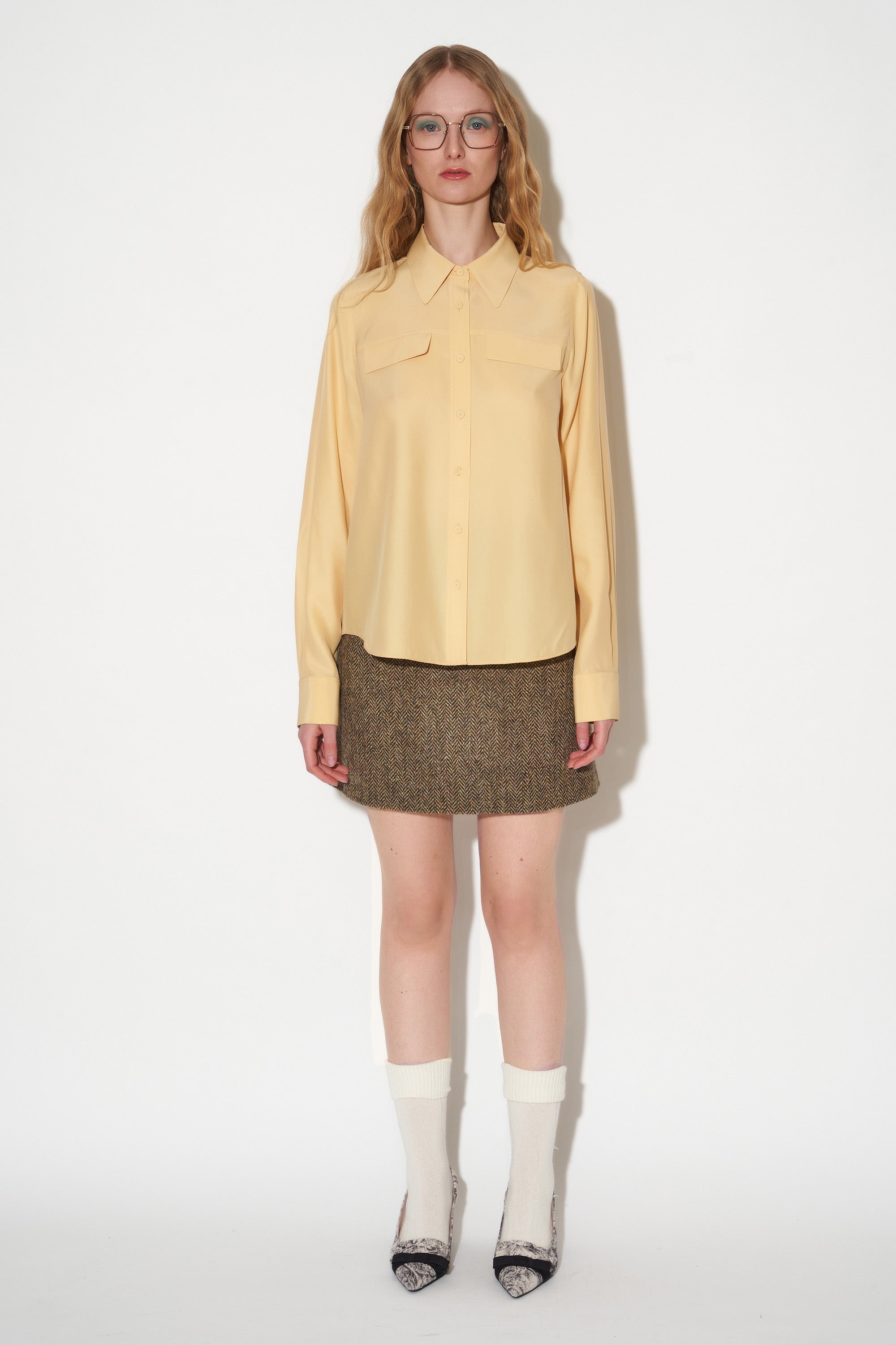 Paul & Joe Daniella chemisier soie jaune col chemise droit