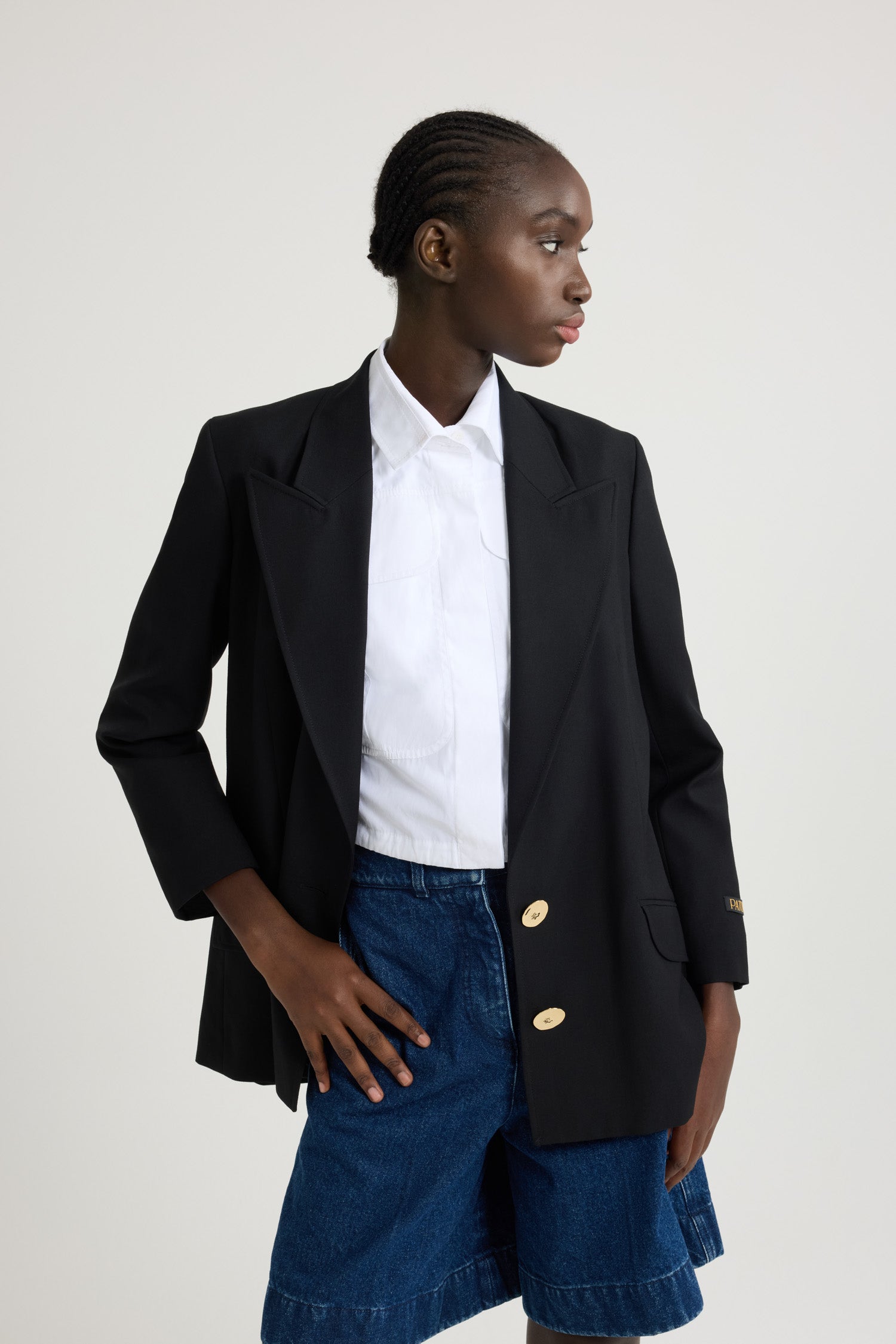 Patou A20JA0110005999B veste laine noire boutons bijou