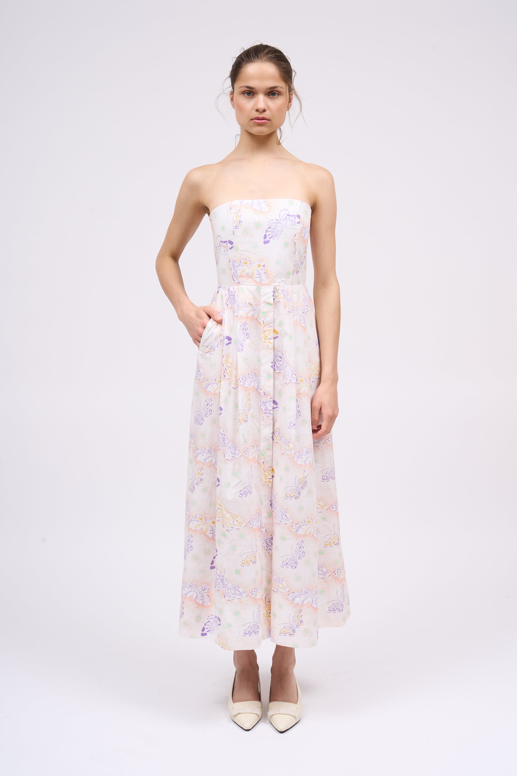 Paul & Joe RITA robe bustier coton blanc papillon