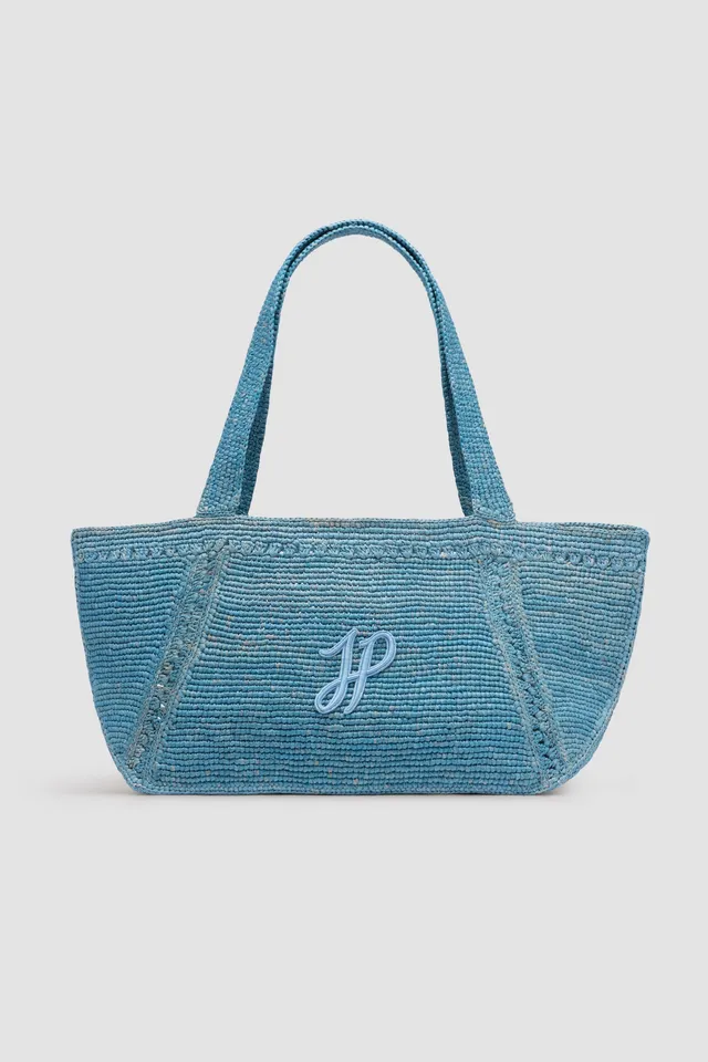 Patou JP grand cabas trapèze raphia bleu ciel TU sac