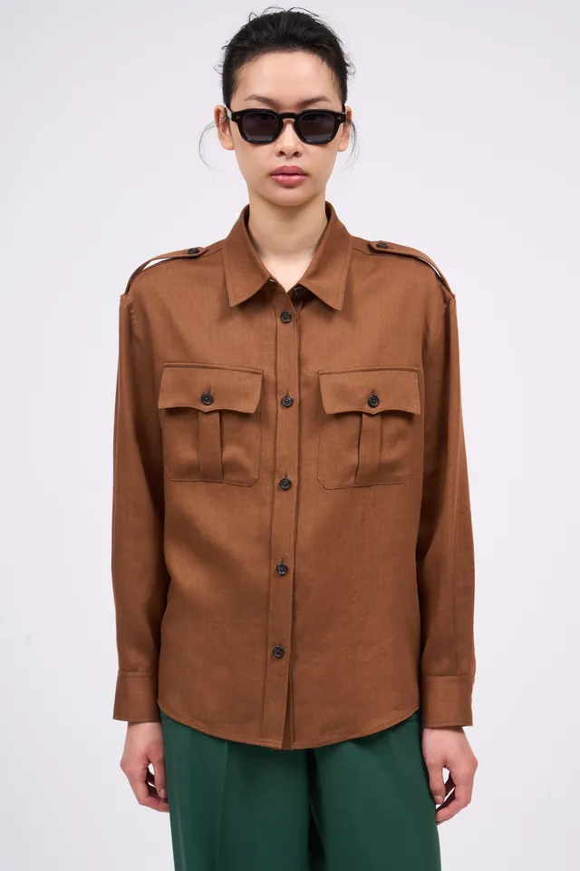 Paul & Joe Aria chemise twill de lin droite marron taille 1