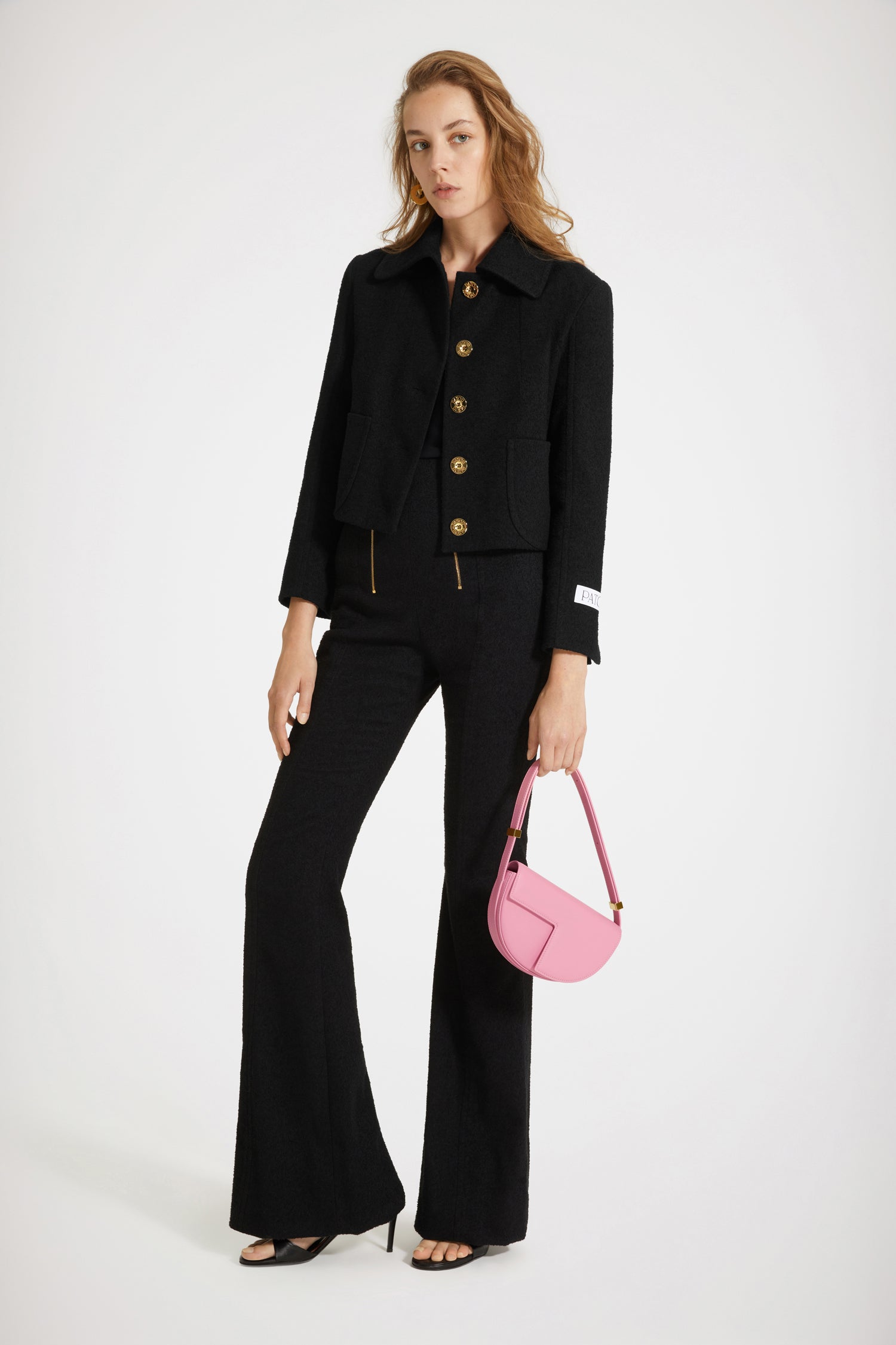 Patou JA031 tailored jacket veste tweed noir 44 boutons or