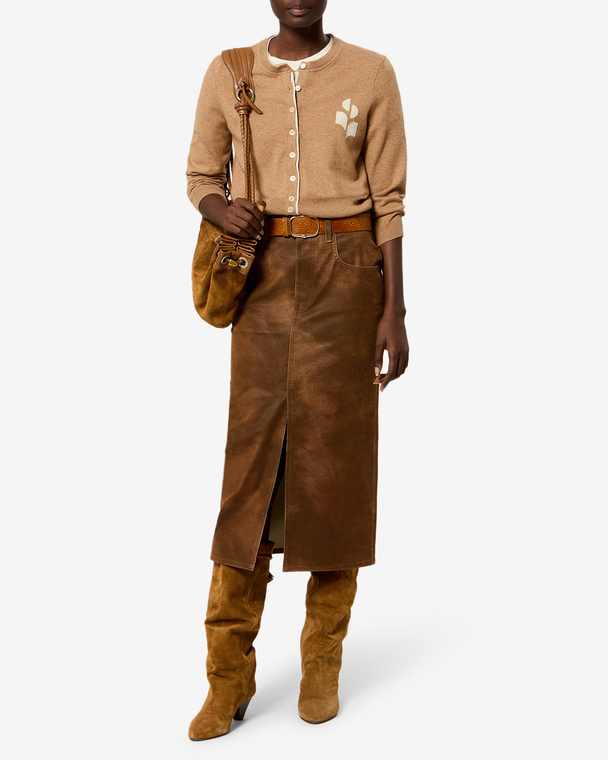 Isabel Marant Bisane jupe droite marron faux suède