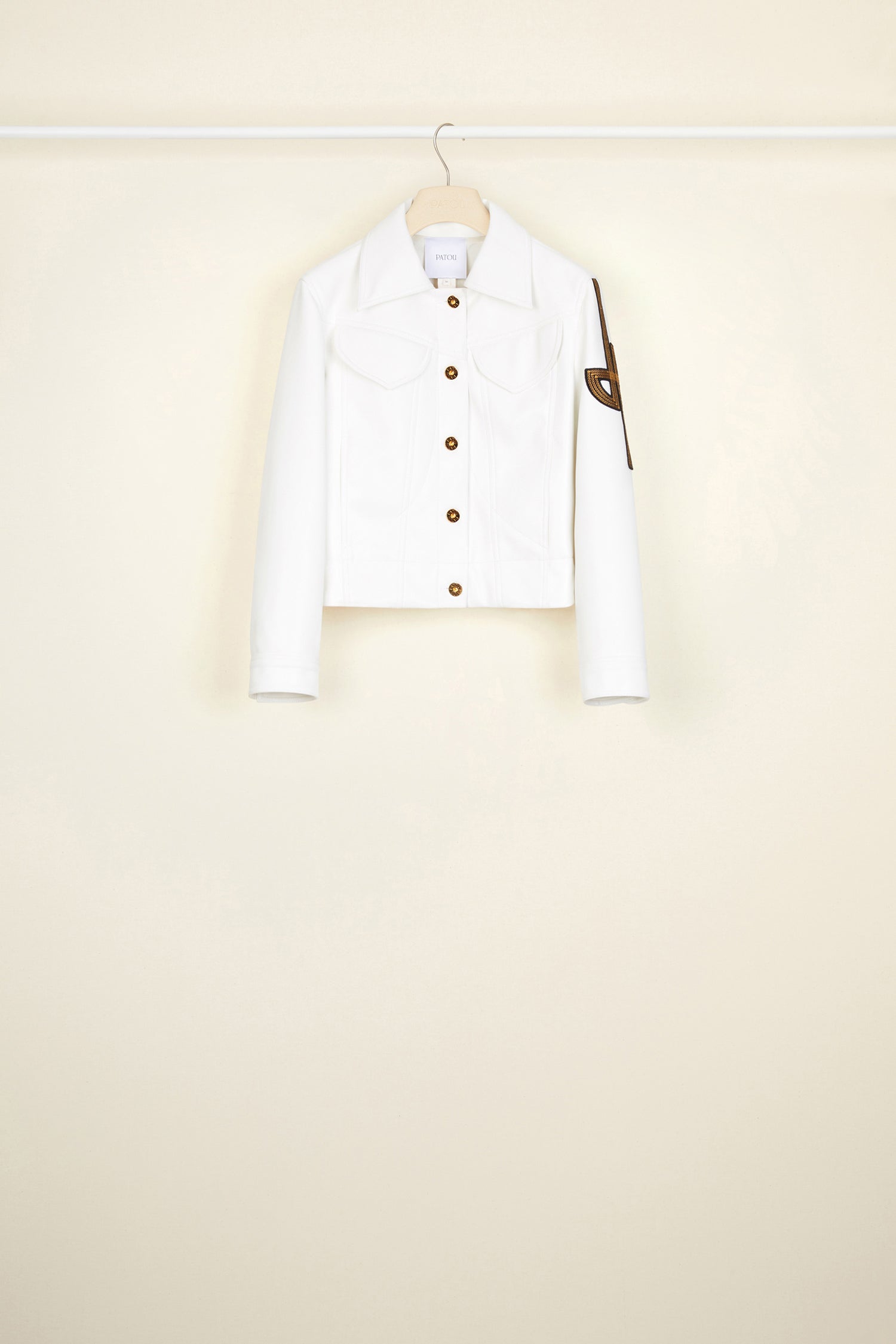 Patou OU001 veste faux cuir ivoire 34-42 brodée